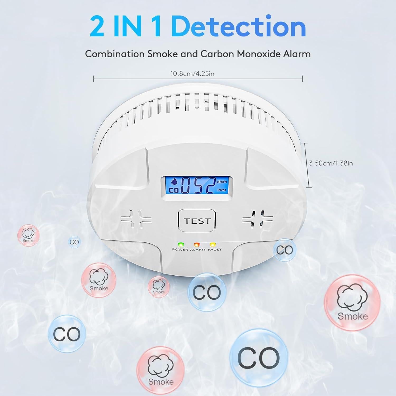Alarma Combinada de Humo y Monóxido ARIKON 85 dB LCD