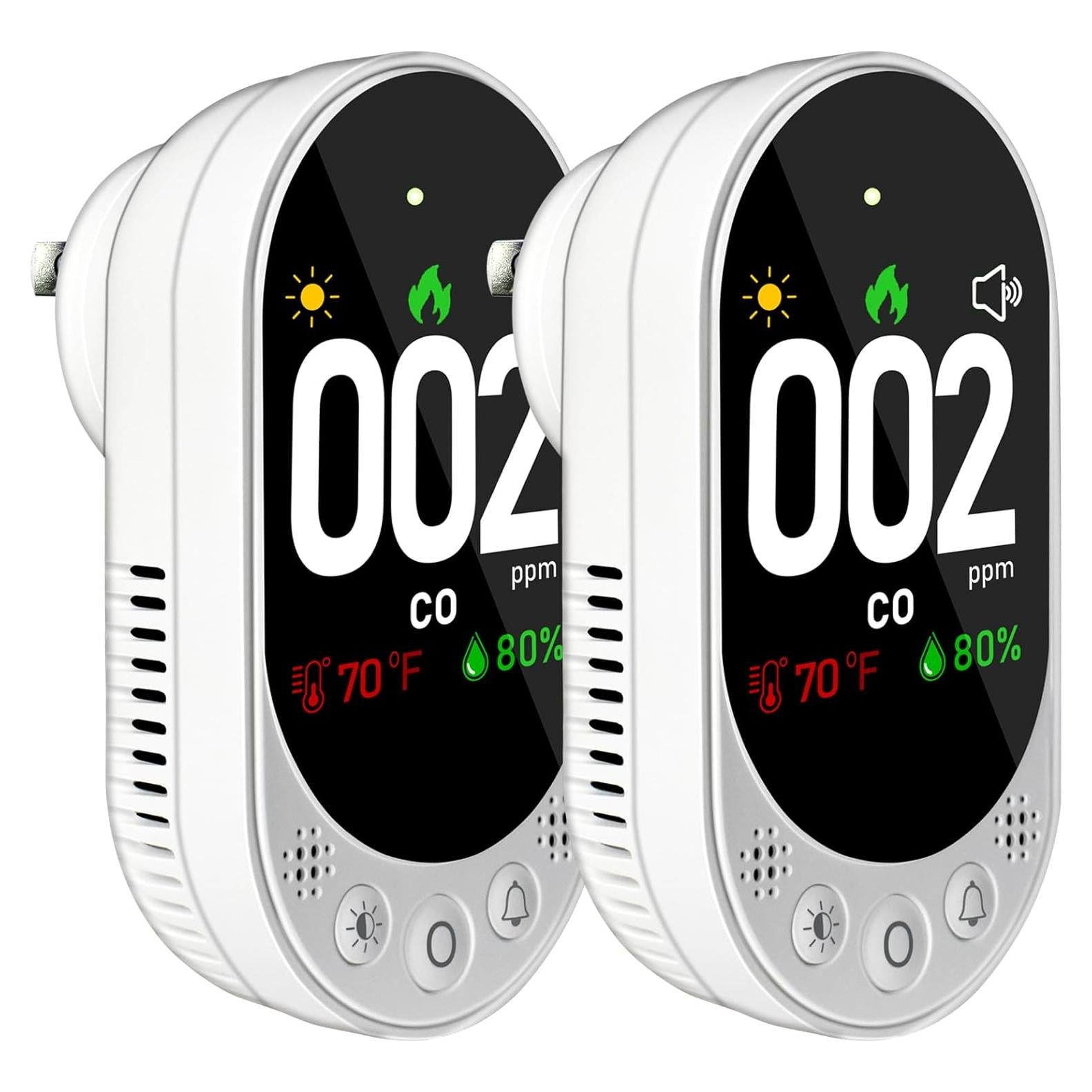 Detector de Monóxido de Carbono LSENLTY 3 en 1 con Pantalla HD - Paquete de 2