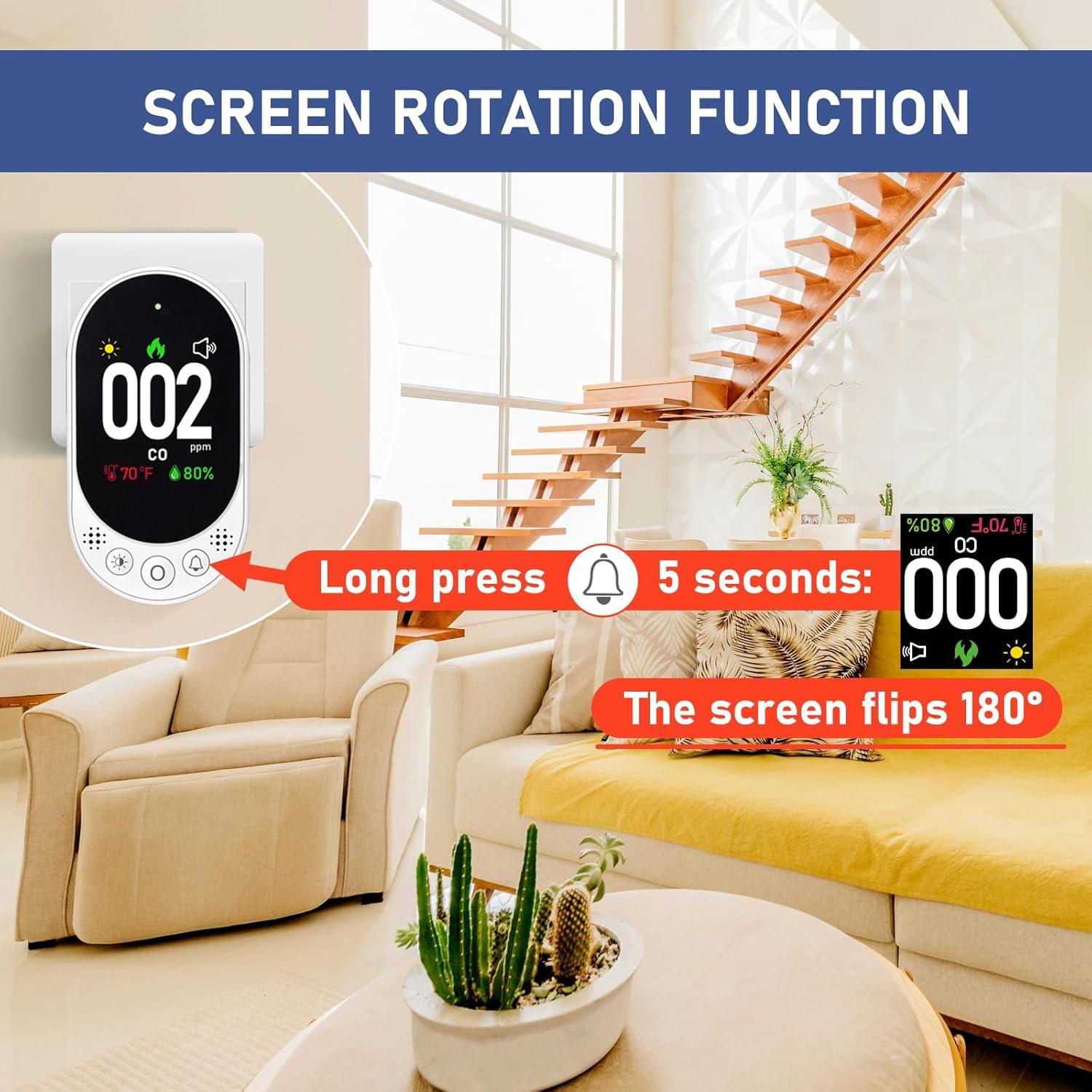 Detector de Monóxido de Carbono LSENLTY 3 en 1 con Pantalla HD - Paquete de 2