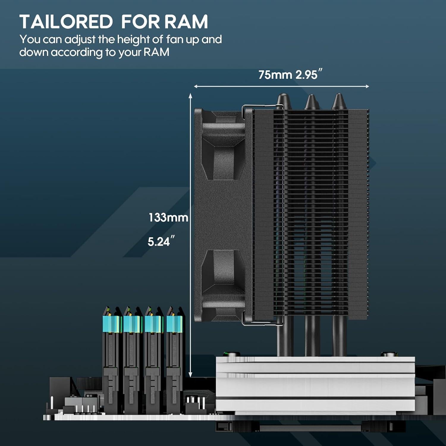Enfriador de CPU Vetroo V3 ARGB 133mm para AMD e Intel