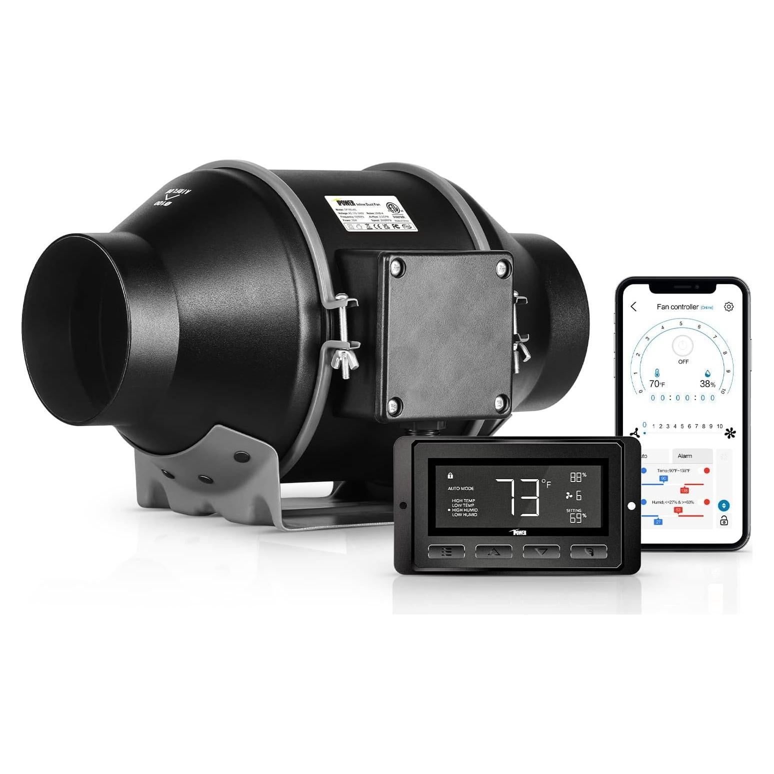 Ventilador de Conducto Inline 10 cm iPower con Control APP