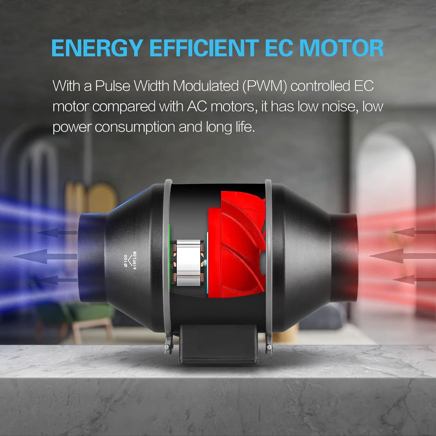 Ventilador de Conducto Inline 10 cm iPower con Control APP