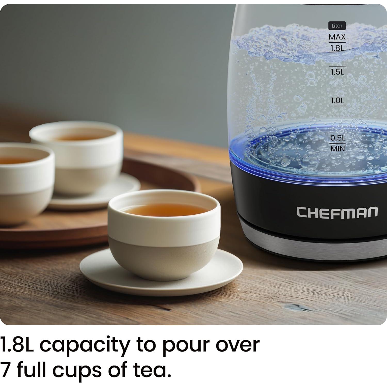 Hervidor Eléctrico Chefman 1.8L 1500W Vidrio Borosilicato