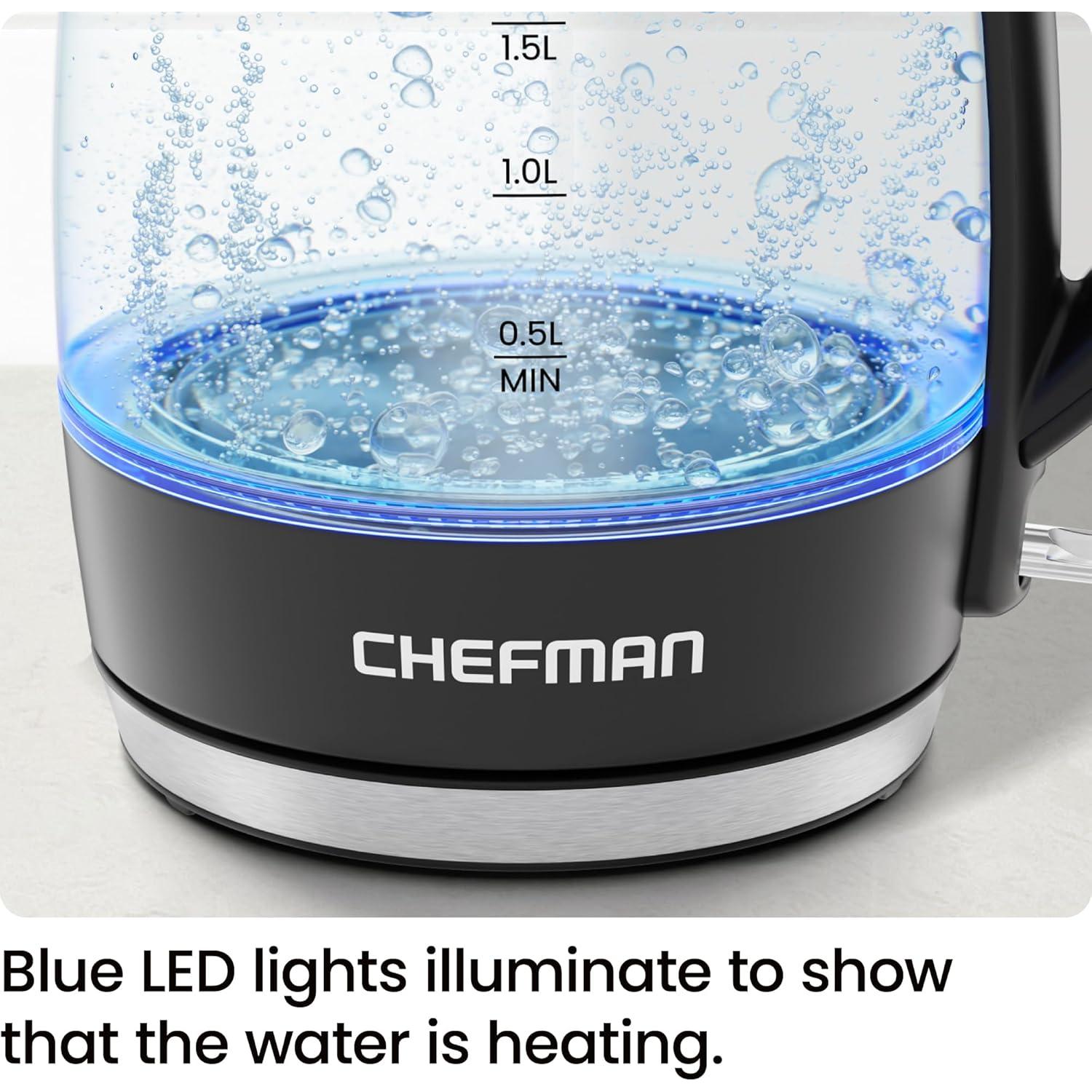 Hervidor Eléctrico Chefman 1.8L 1500W Vidrio Borosilicato