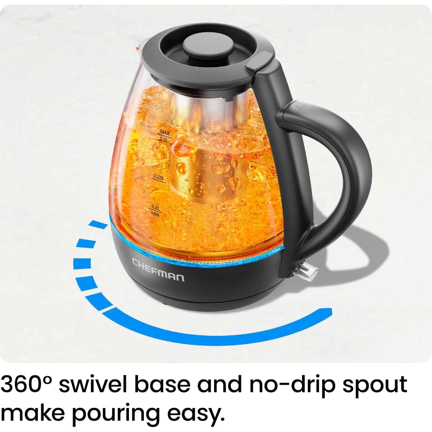 Hervidor Eléctrico Chefman 1L 1500W con Infusor de Té