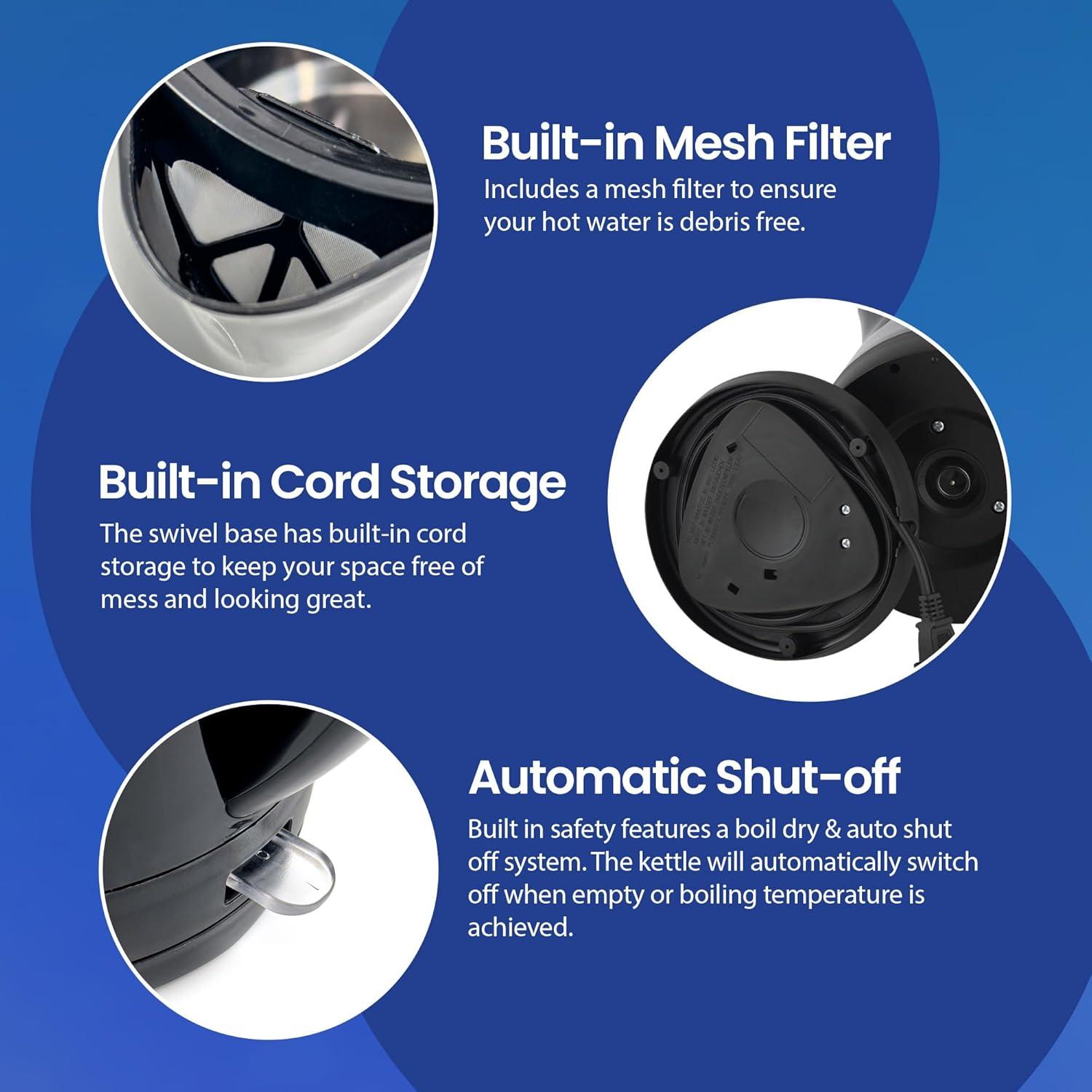 Hervidor Eléctrico Elite Gourmet EKT8690 1.7L 1500W Negro