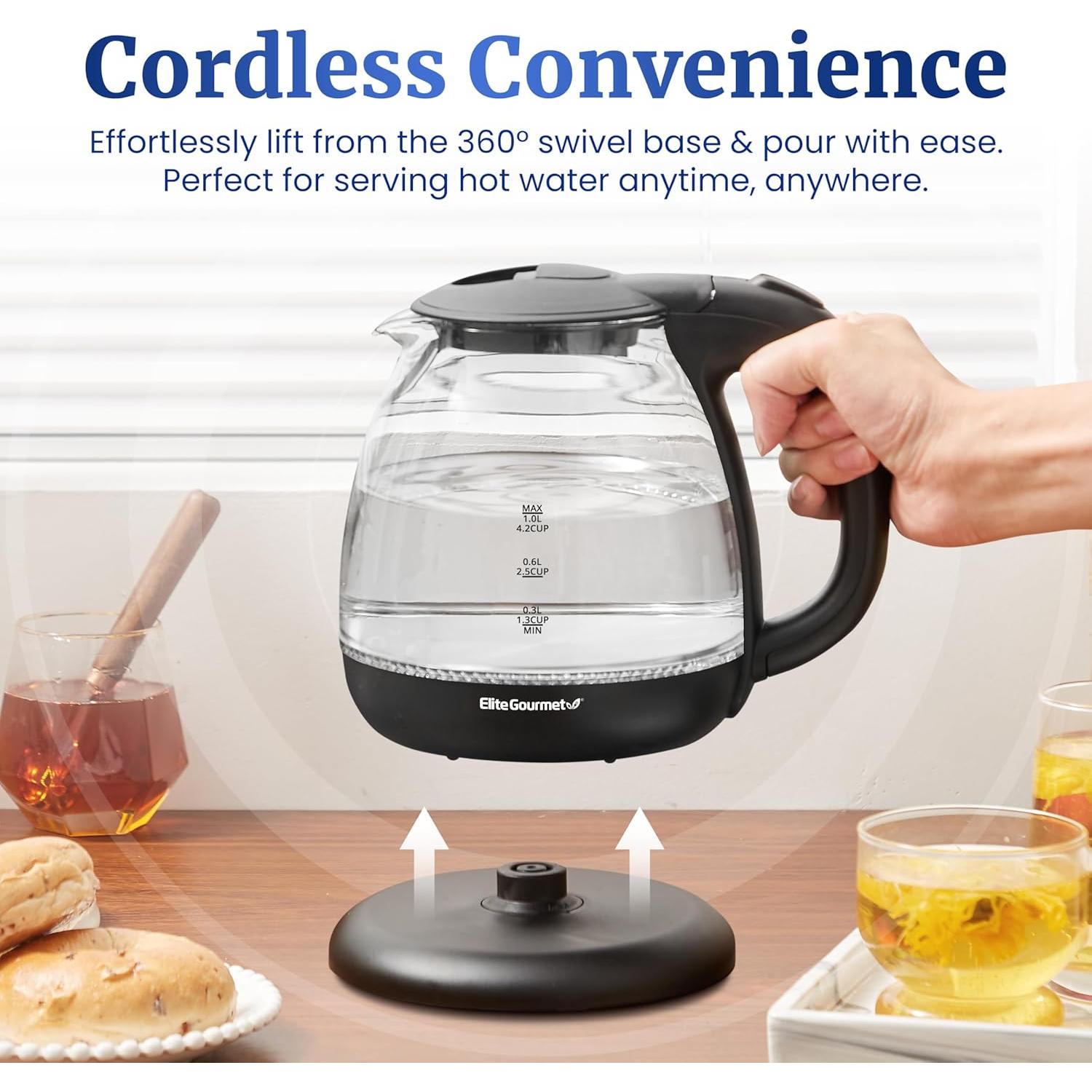 Hervidor Eléctrico Elite Gourmet EKT1001 1L Inalámbrico 1100W