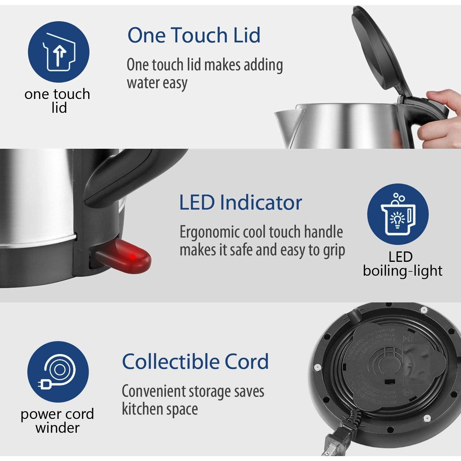 Hervidor Eléctrico COMFEE' de Acero Inoxidable 1.7L 1500W