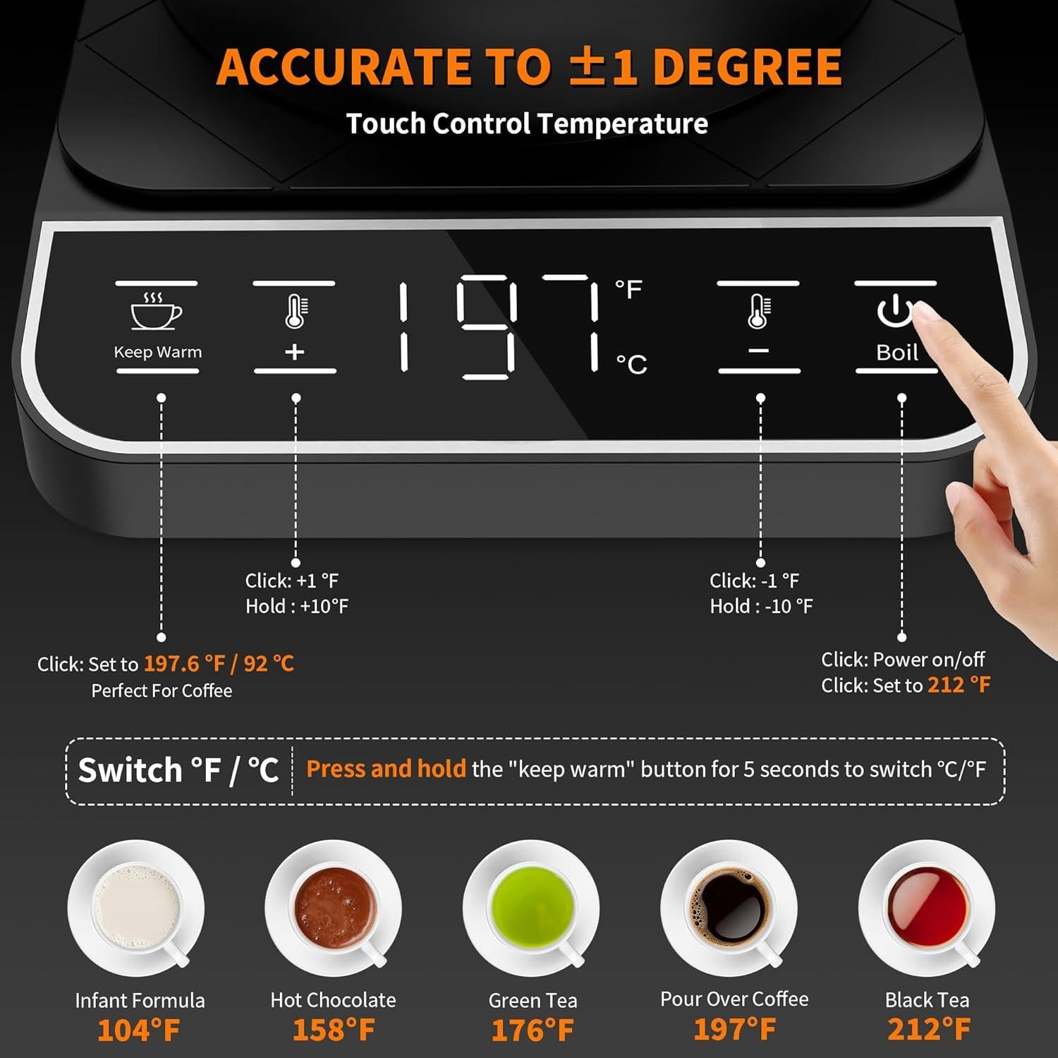 Hervidor Eléctrico de Cuello de Ganso binROC 0.8L 1200W
