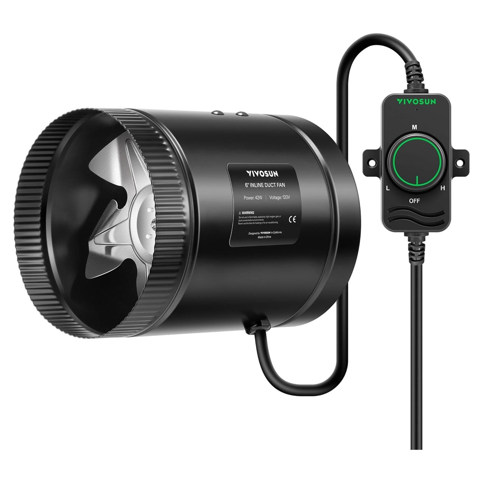 Ventilador de Conducto VIVOSUN 6" 275 CFM con Controlador