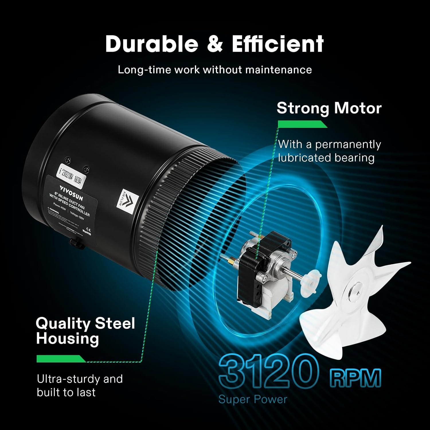 Ventilador de Conducto VIVOSUN 6" 275 CFM con Controlador