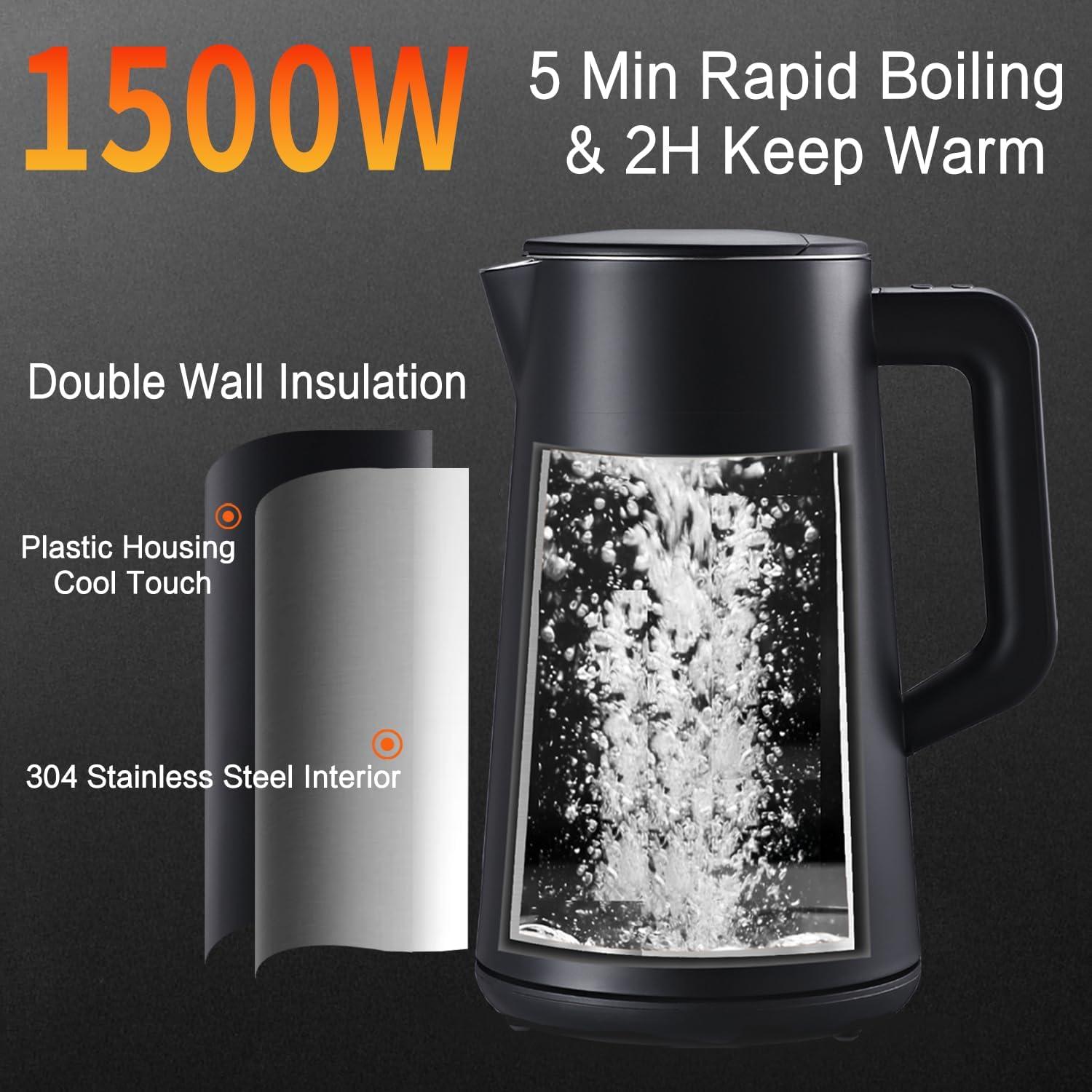 Hervidor Eléctrico QUAXWELL 1.5L Doble Pared 1500W Negro