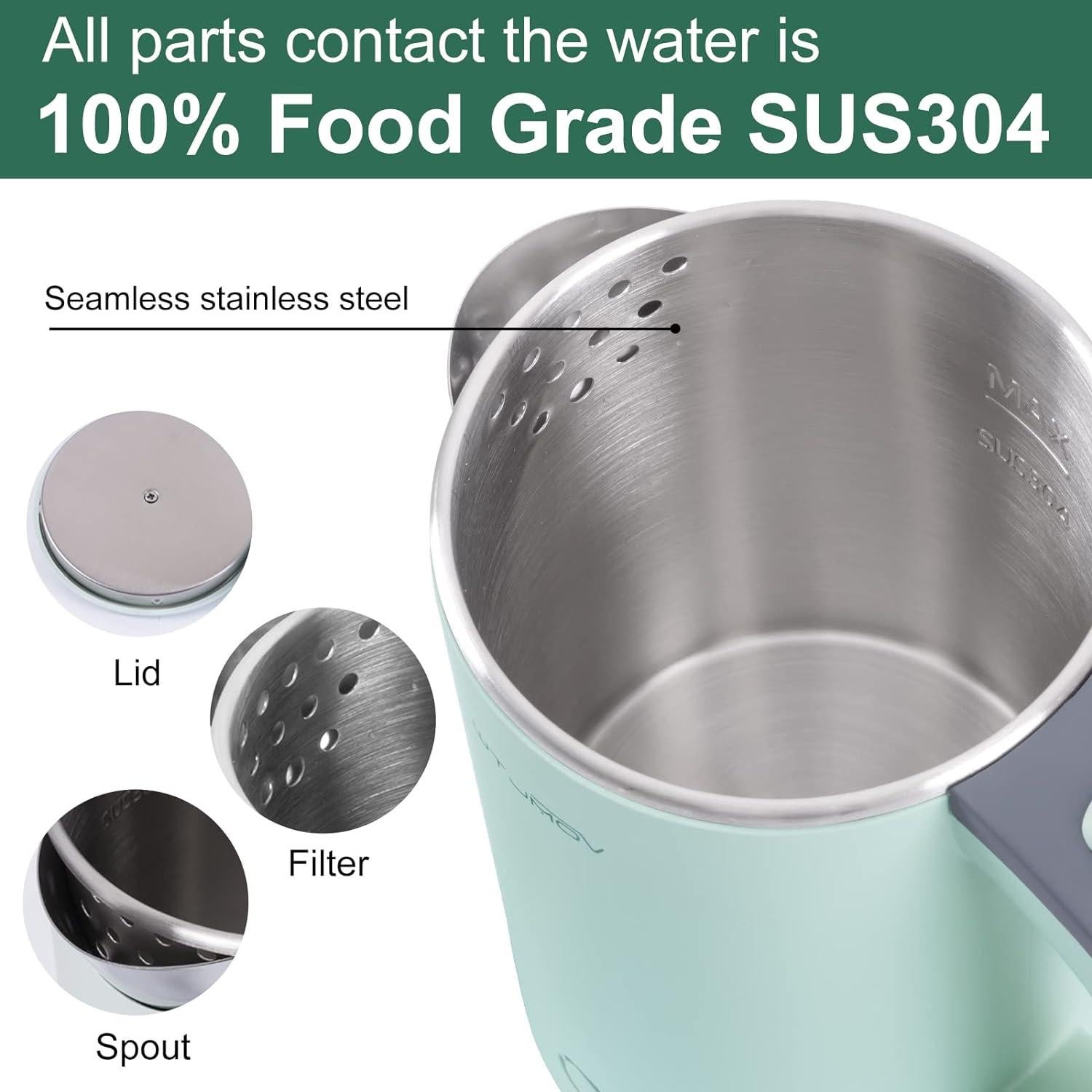 Hervidor Eléctrico WTJMOV V-01 de Acero Inoxidable 0.8L