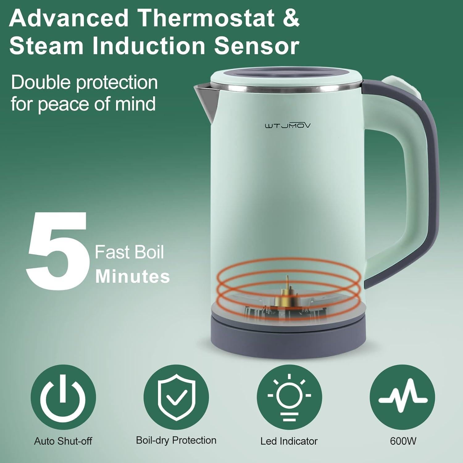 Hervidor Eléctrico WTJMOV V-01 de Acero Inoxidable 0.8L