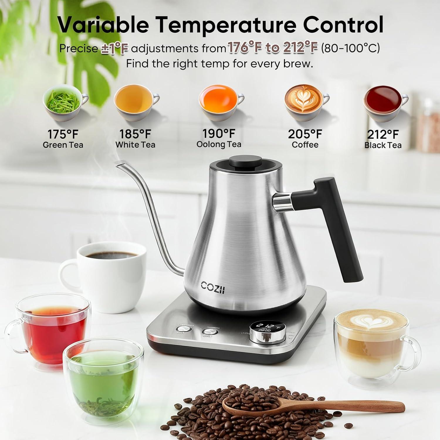 Hervidor Eléctrico COZII Cuello de Ganso 0.9L 1200W Plata