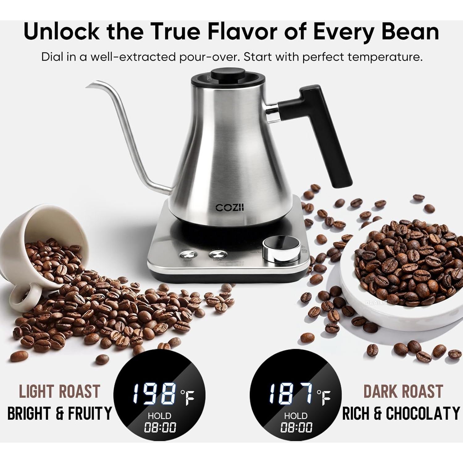 Hervidor Eléctrico COZII Cuello de Ganso 0.9L 1200W Plata