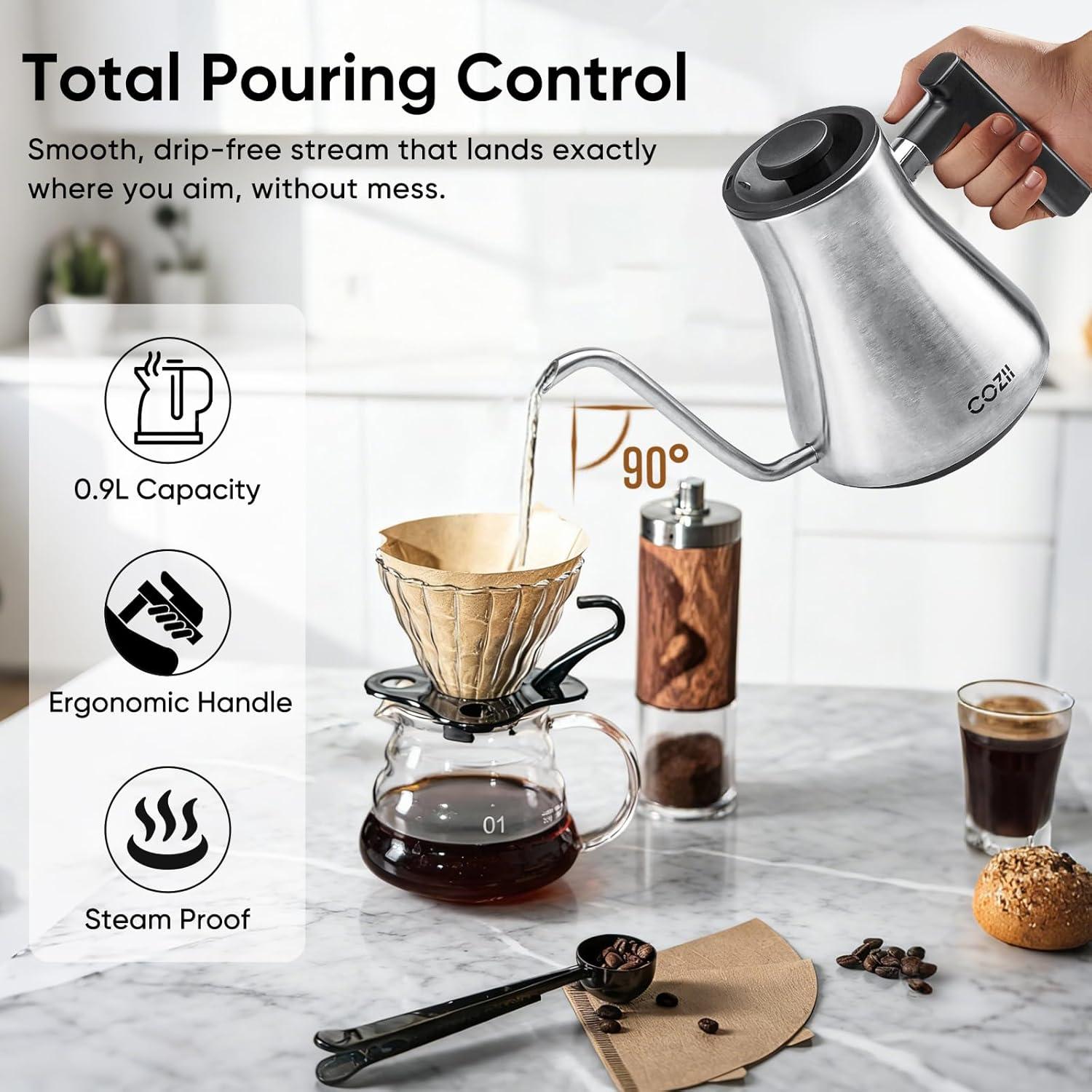 Hervidor Eléctrico COZII Cuello de Ganso 0.9L 1200W Plata