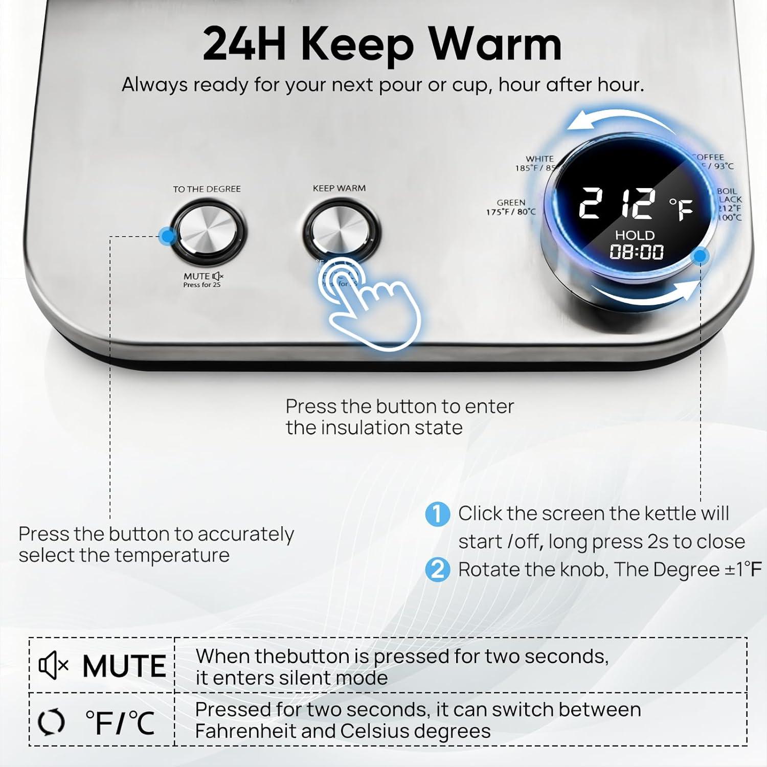 Hervidor Eléctrico COZII Cuello de Ganso 0.9L 1200W Plata