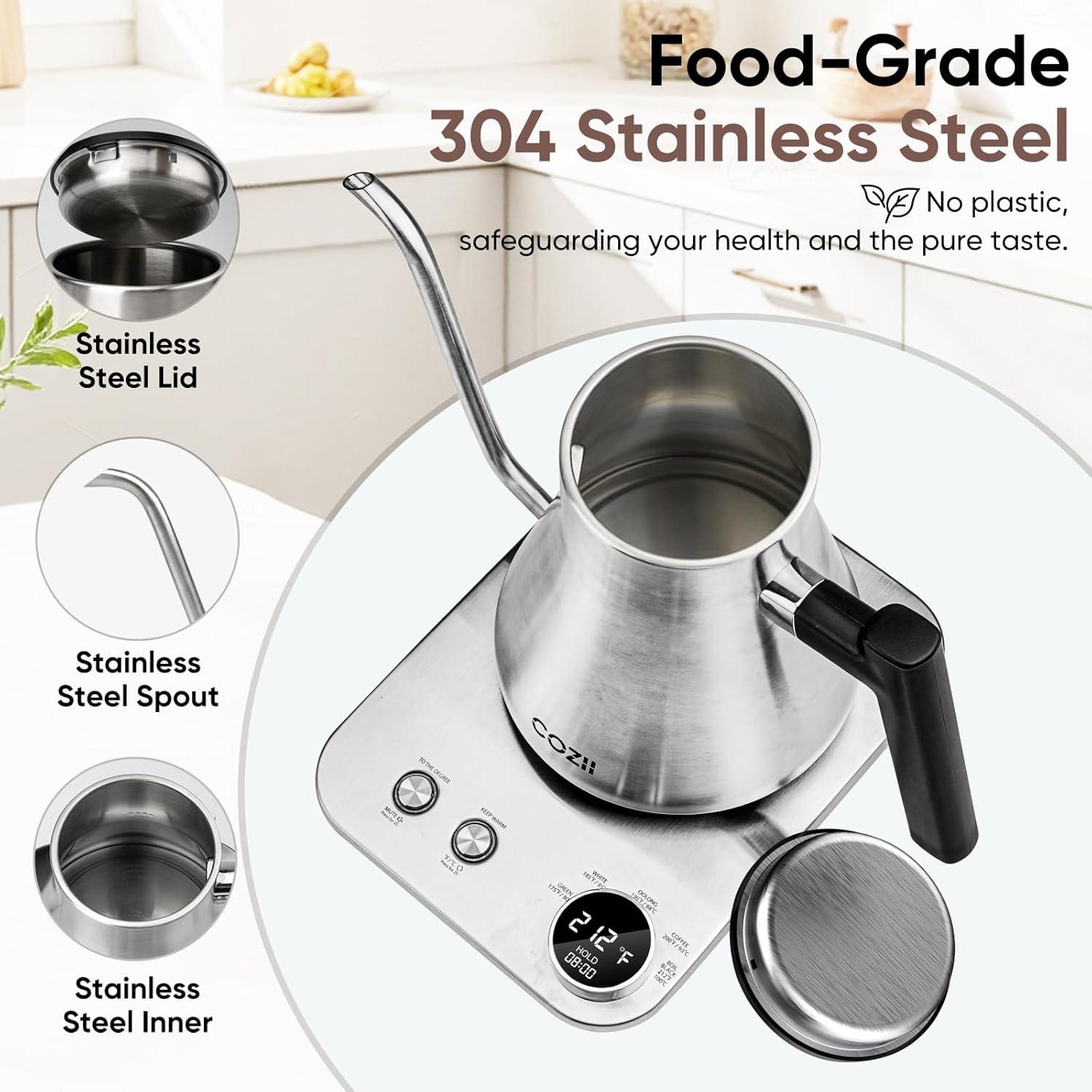 Hervidor Eléctrico COZII Cuello de Ganso 0.9L 1200W Plata