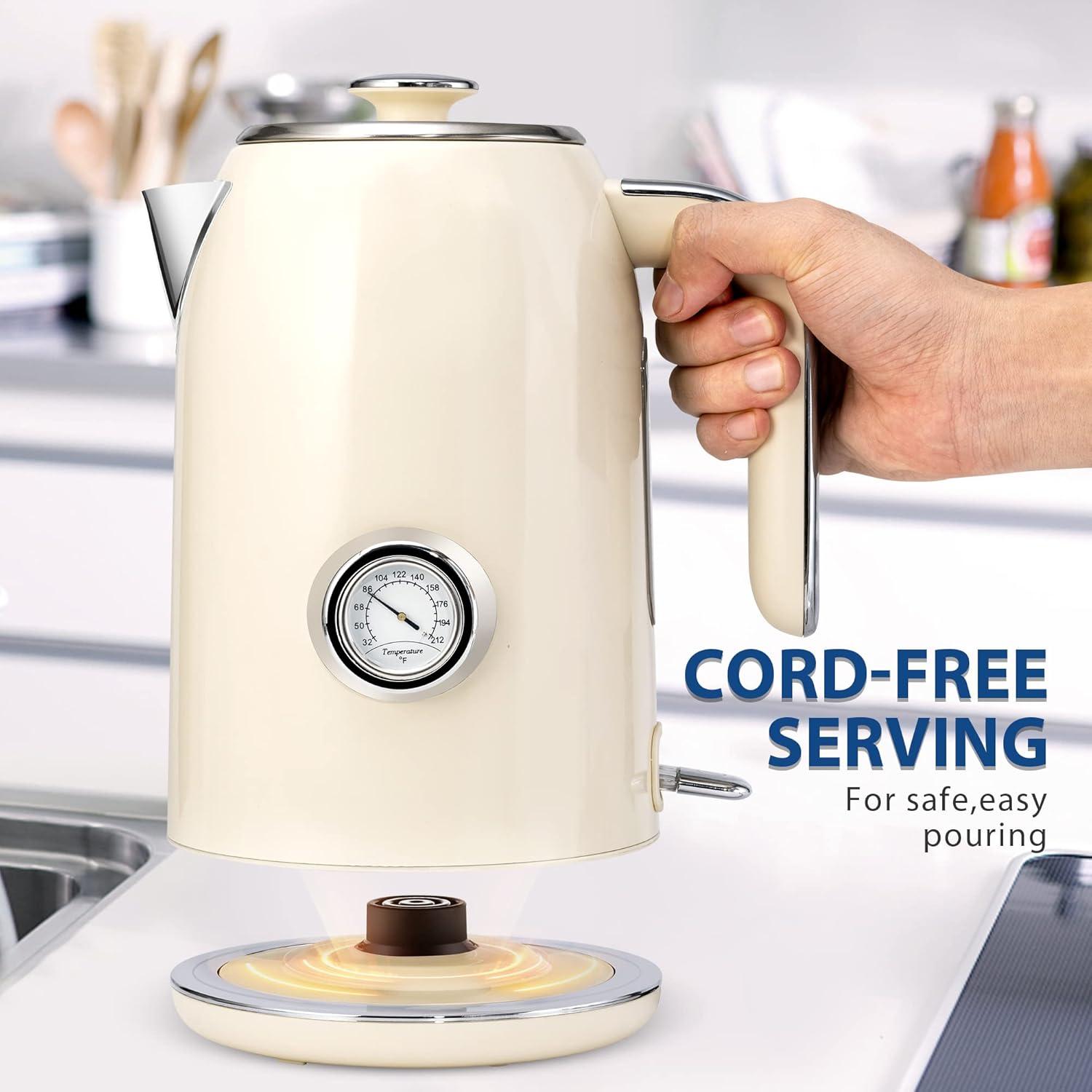 Tetera eléctrica PUKOMC 1.7L acero inoxidable 1500W beige