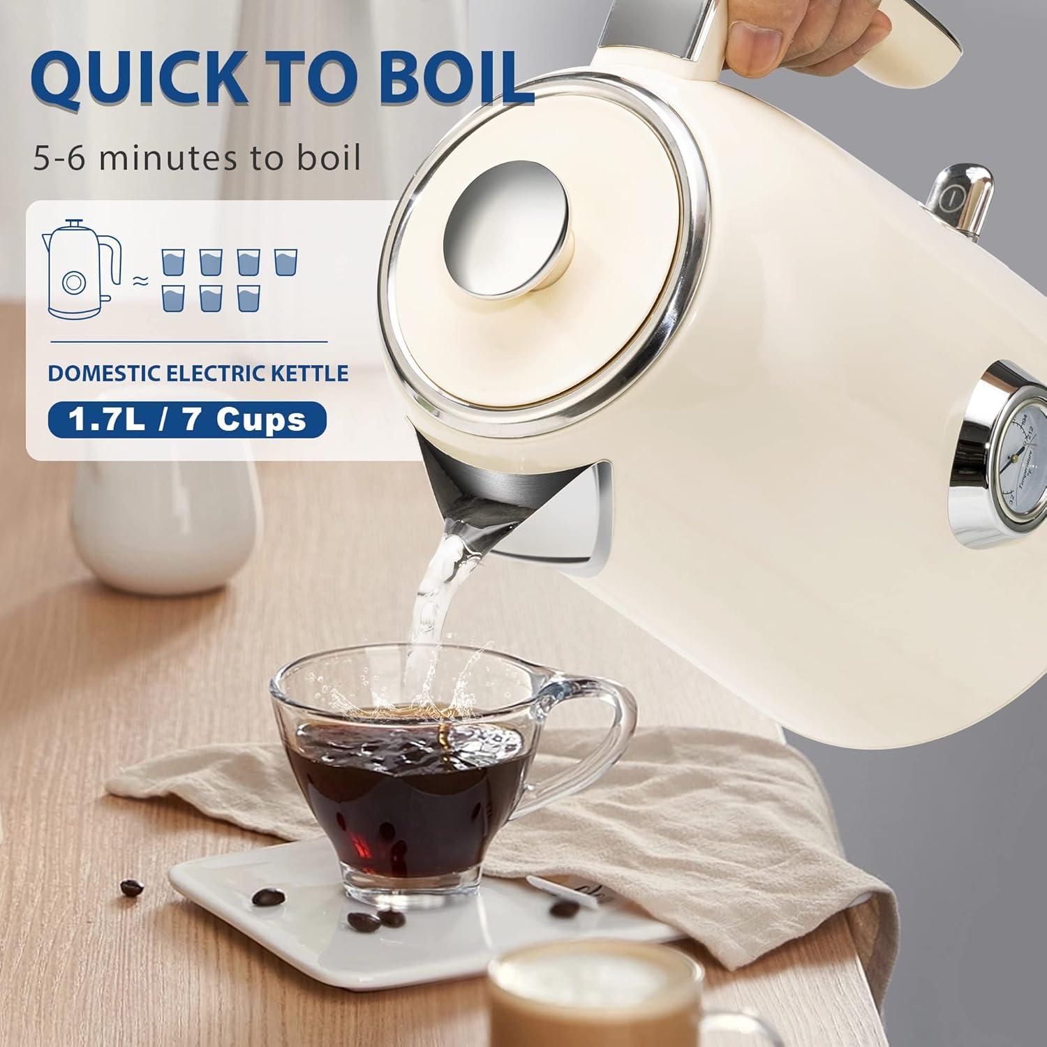 Tetera eléctrica PUKOMC 1.7L acero inoxidable 1500W beige