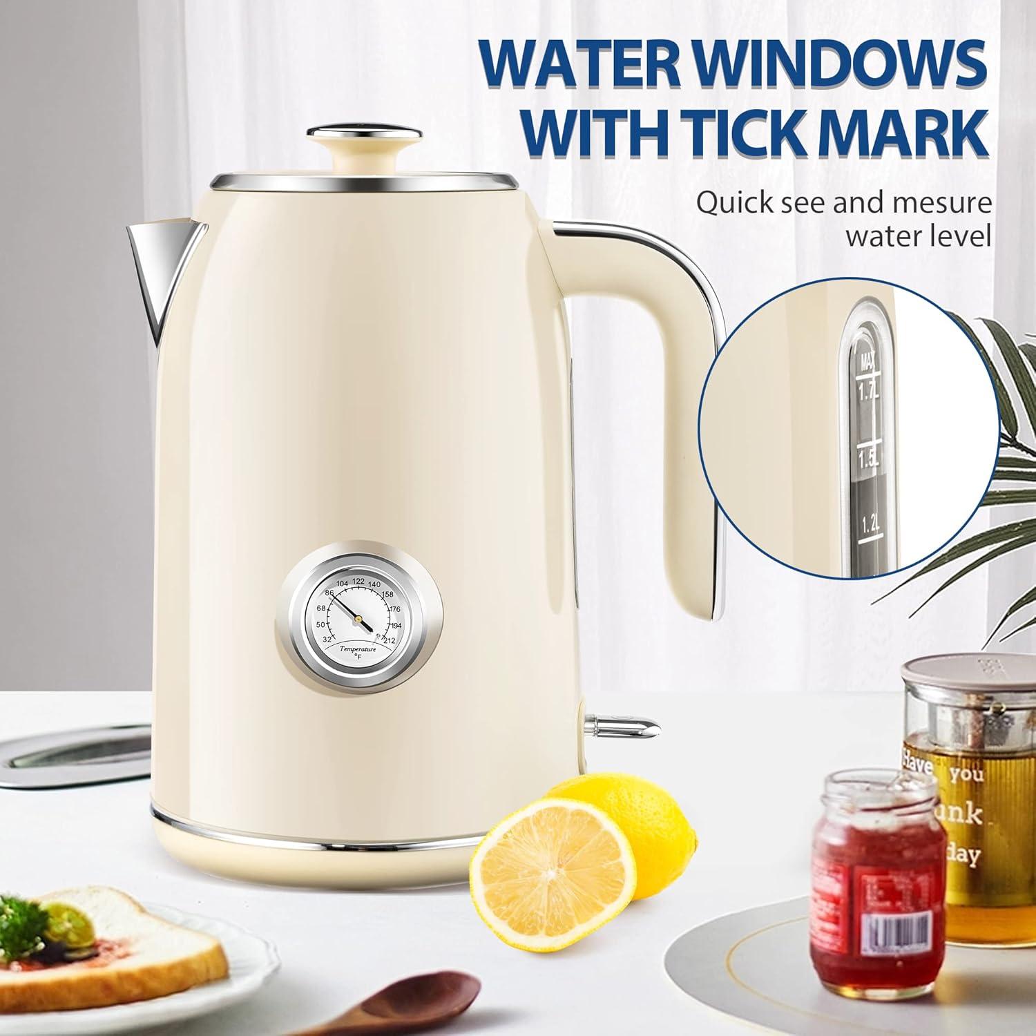 Tetera eléctrica PUKOMC 1.7L acero inoxidable 1500W beige