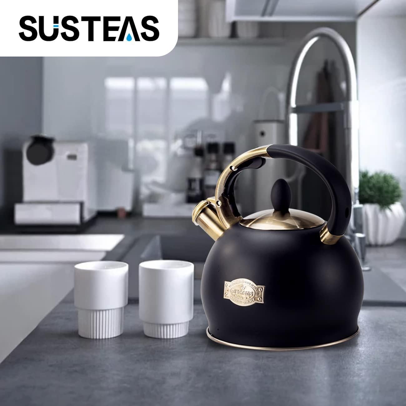 Tetera Silbante SUSTEAS de Acero Inoxidable 2.5L con Mitón