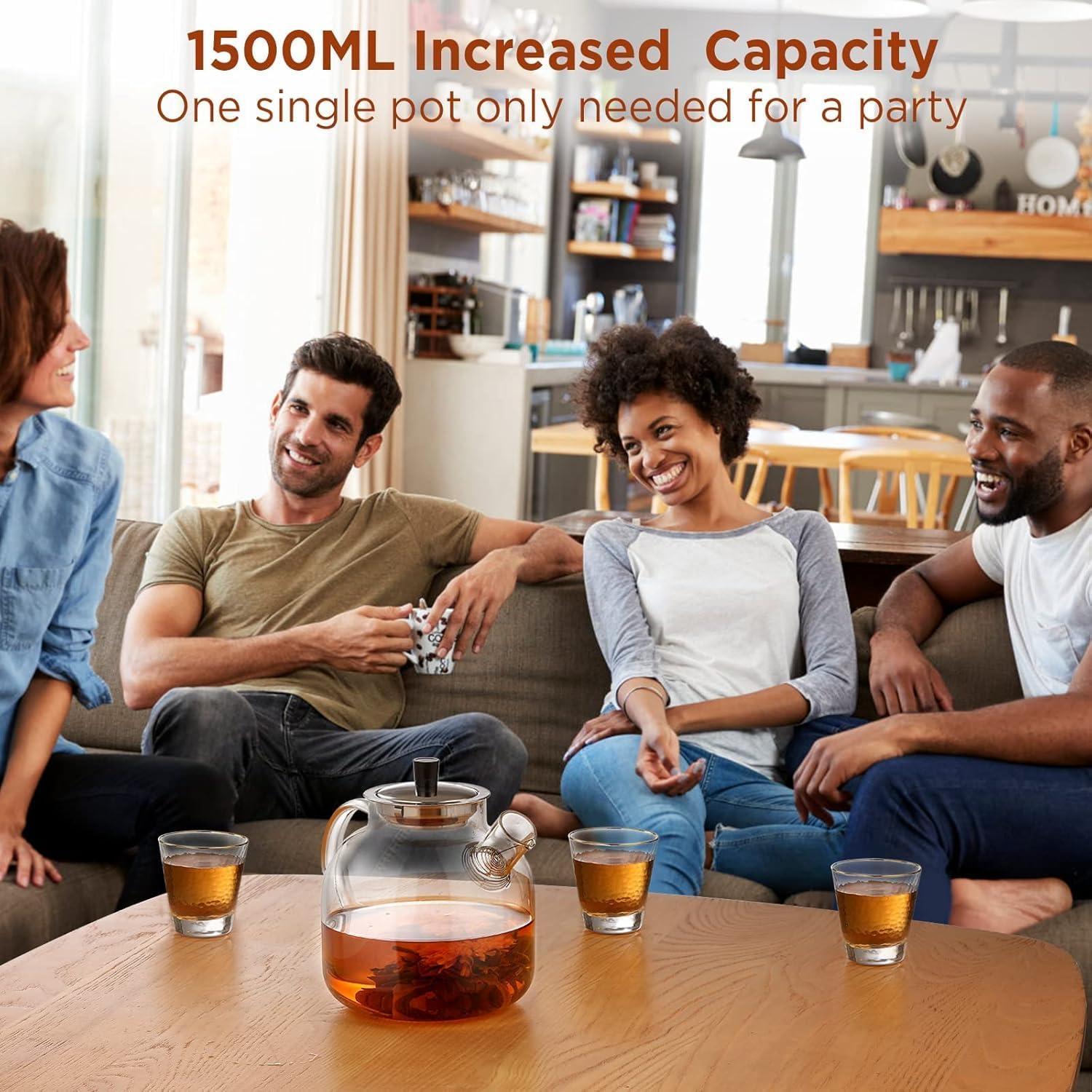 Tetera de Vidrio Borosilicato 1500ml Ehugos con Infusor Acero