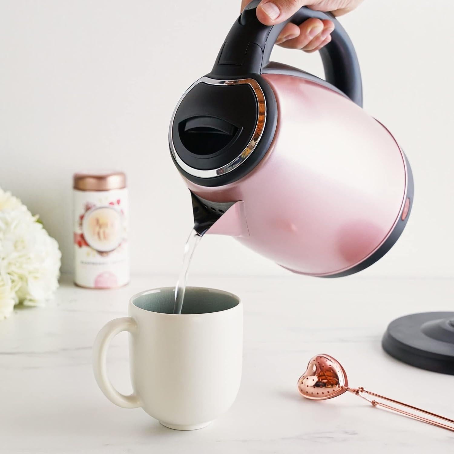 Hervidor Eléctrico de Té Pinky Up Parker 1.65L Acero Inoxidable Oro Rosa