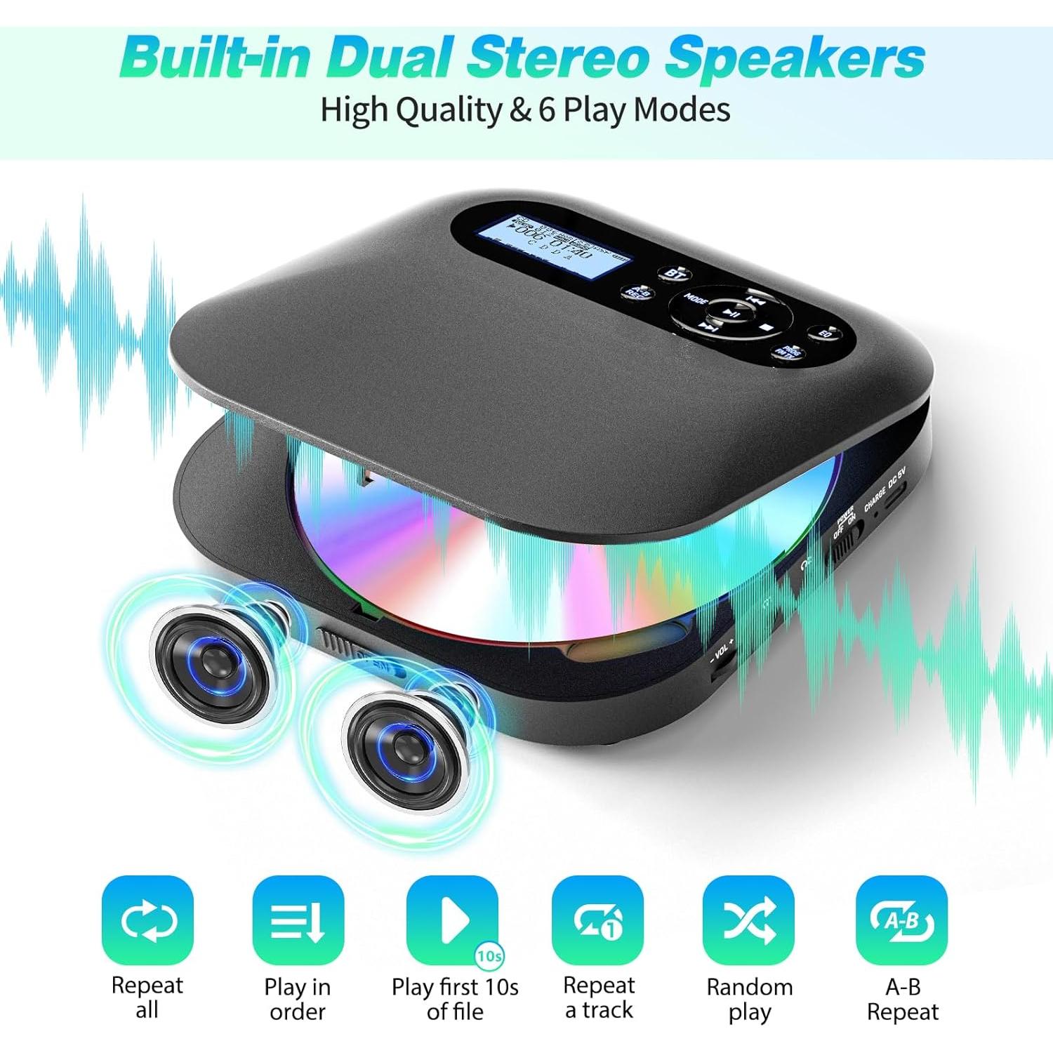 Reproductor de CD Portátil Desobry CD022 Bluetooth 5.1 Antigolpes