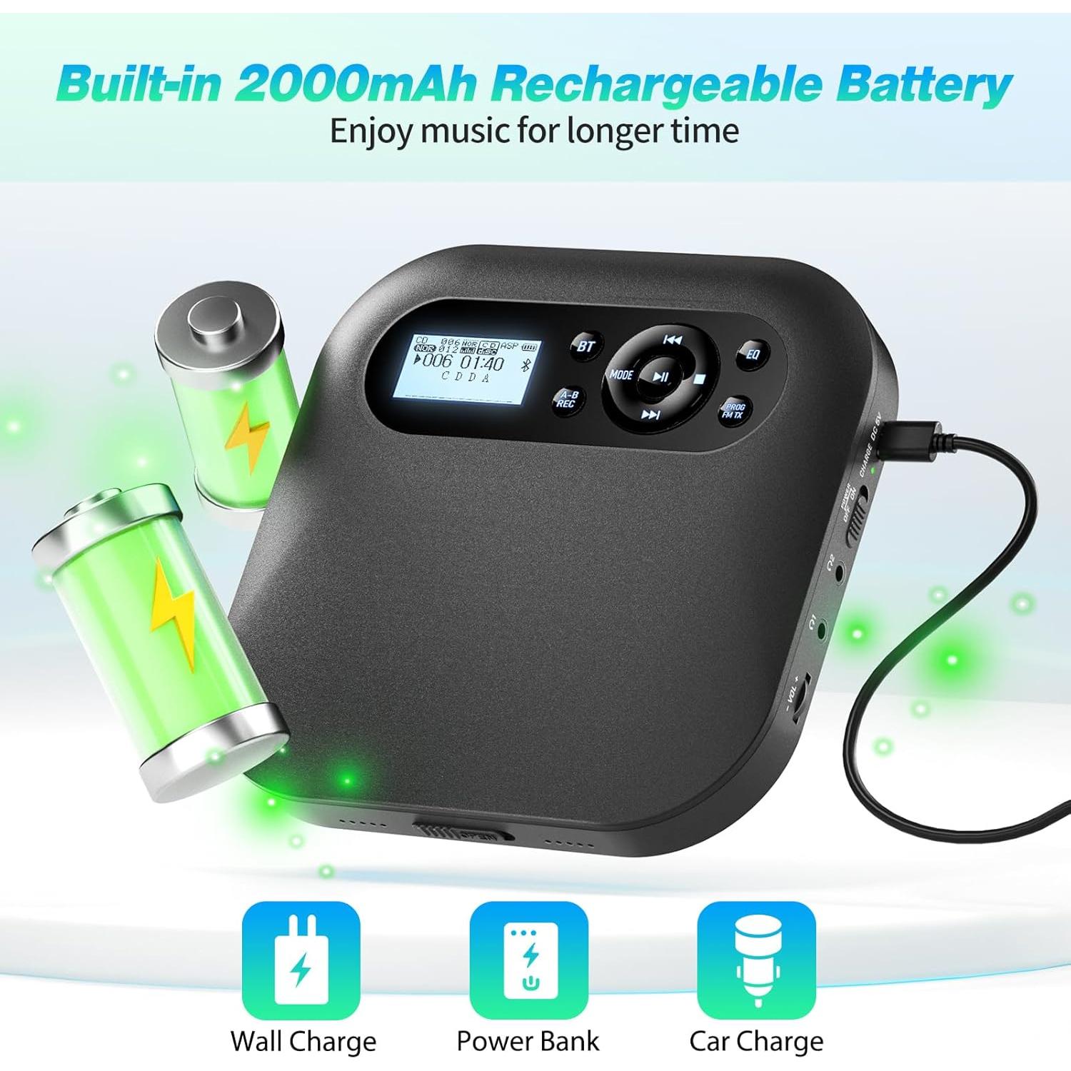 Reproductor de CD Portátil Desobry CD022 Bluetooth 5.1 Antigolpes