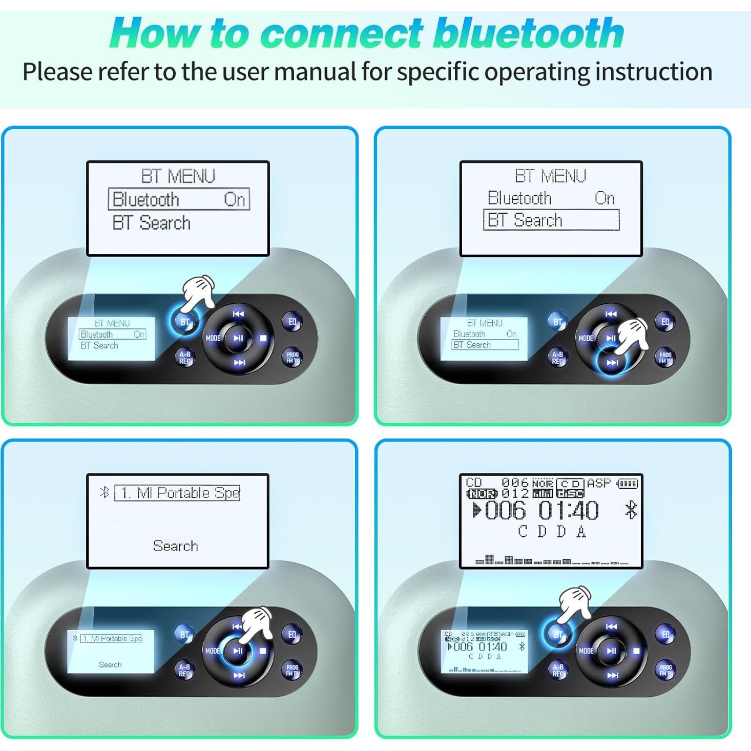 Reproductor de CD Portátil Desobry CD022 Bluetooth 5.1 Antigolpes