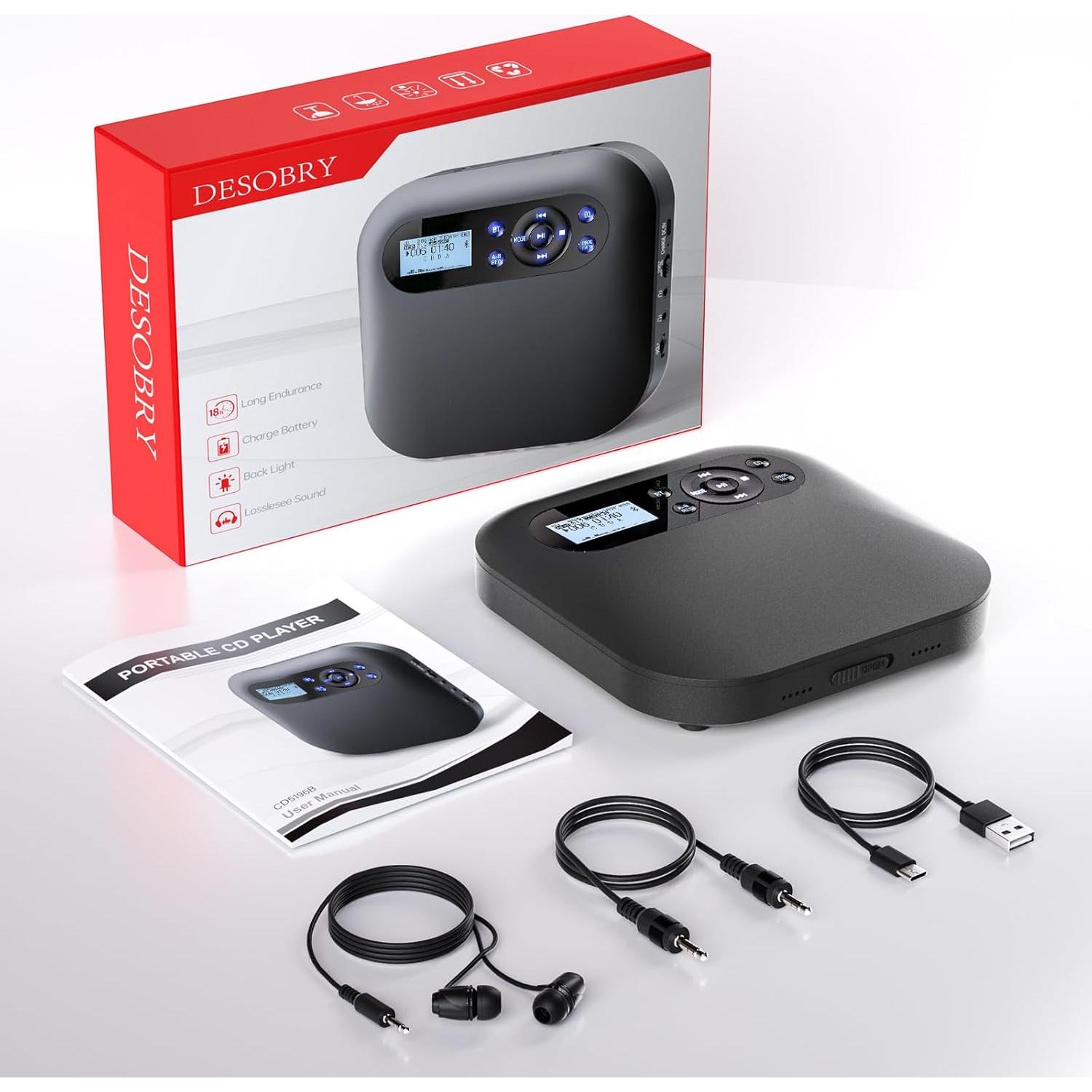 Reproductor de CD Portátil Desobry CD022 Bluetooth 5.1 Antigolpes