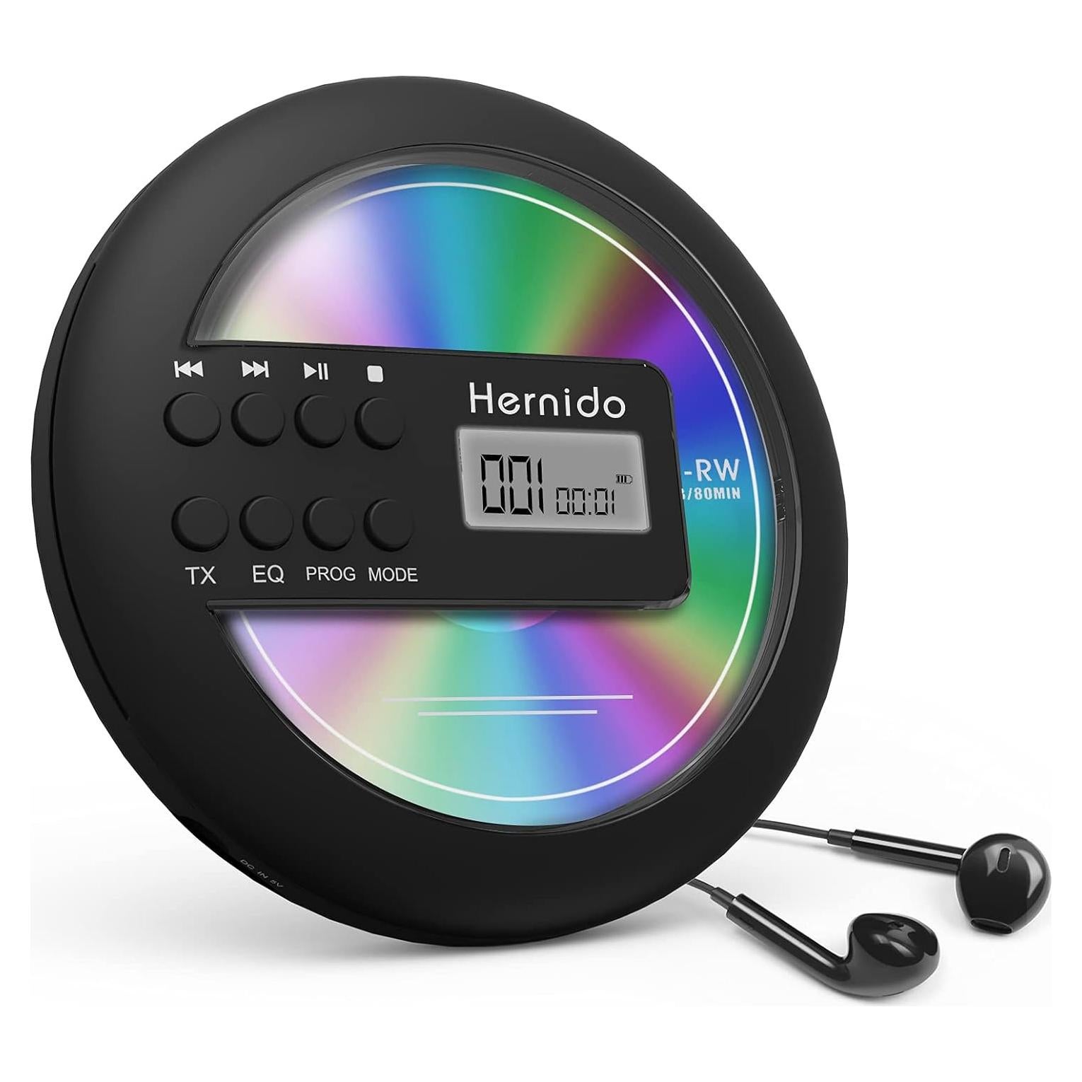 Reproductor de CD portátil Hernido con FM, 20h batería, anti-salto