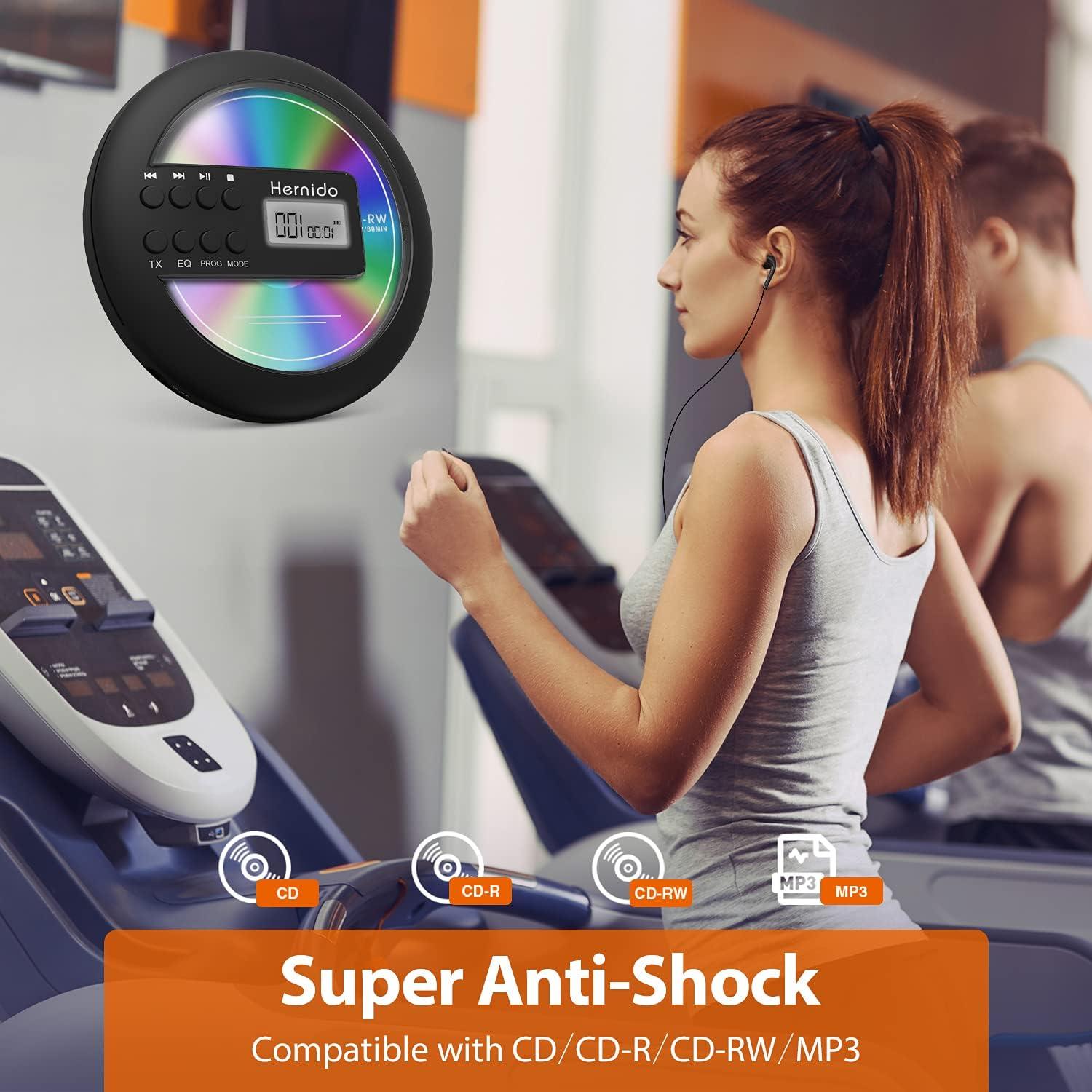 Reproductor de CD portátil Hernido con FM, 20h batería, anti-salto