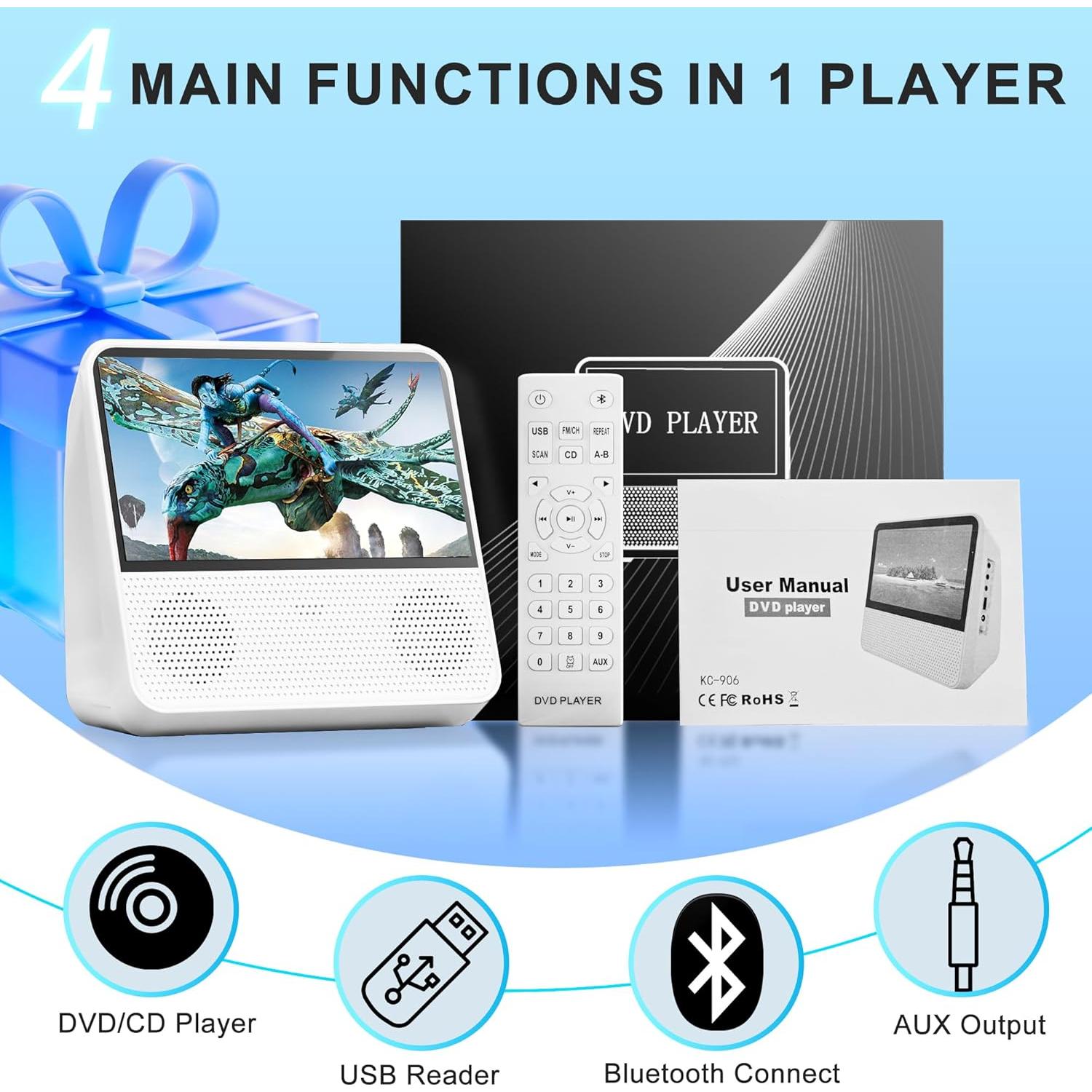 Reproductor DVD portátil SHIWAKOTO 9.8" Bluetooth 4000mAh