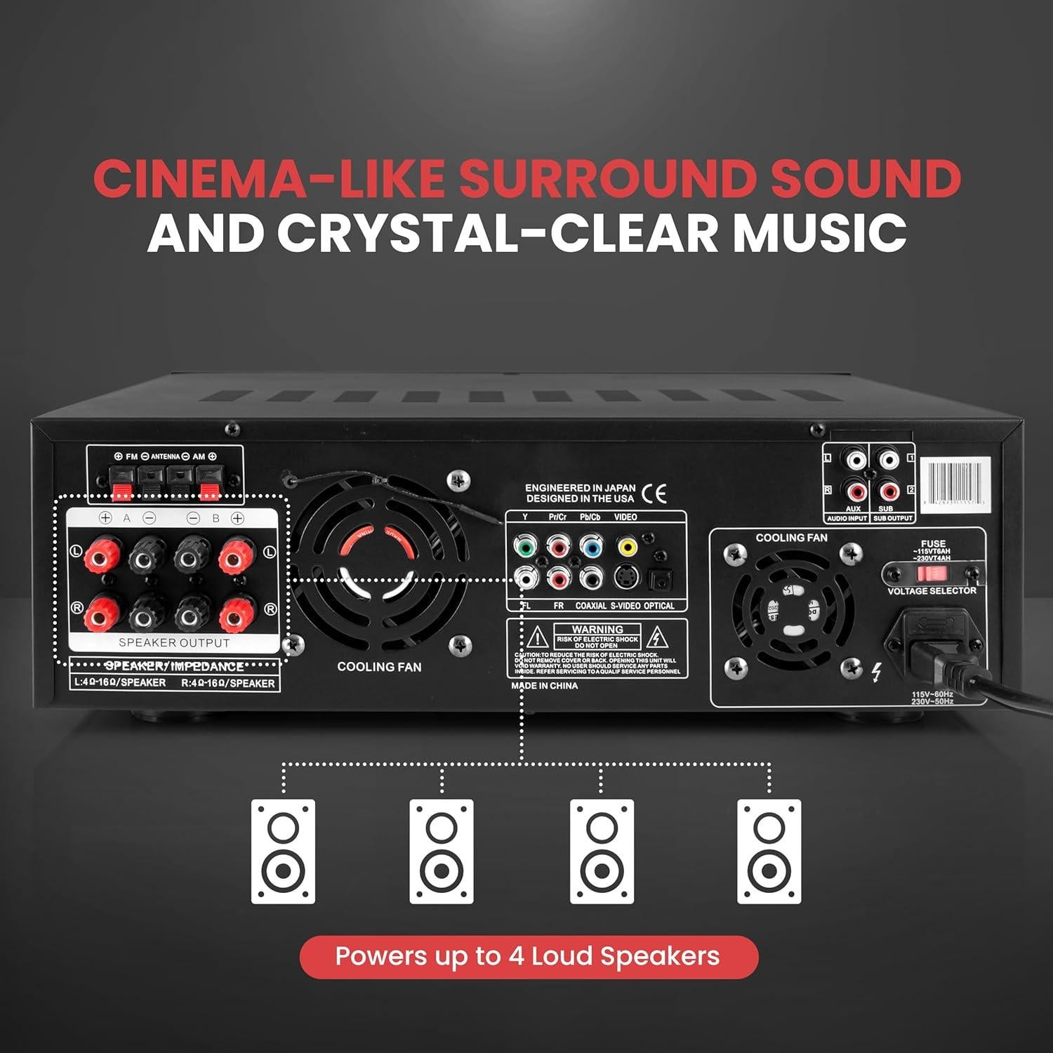 Amplificador de Potencia Inalámbrico Pyle PD1000BA - 1000W 4 Canales