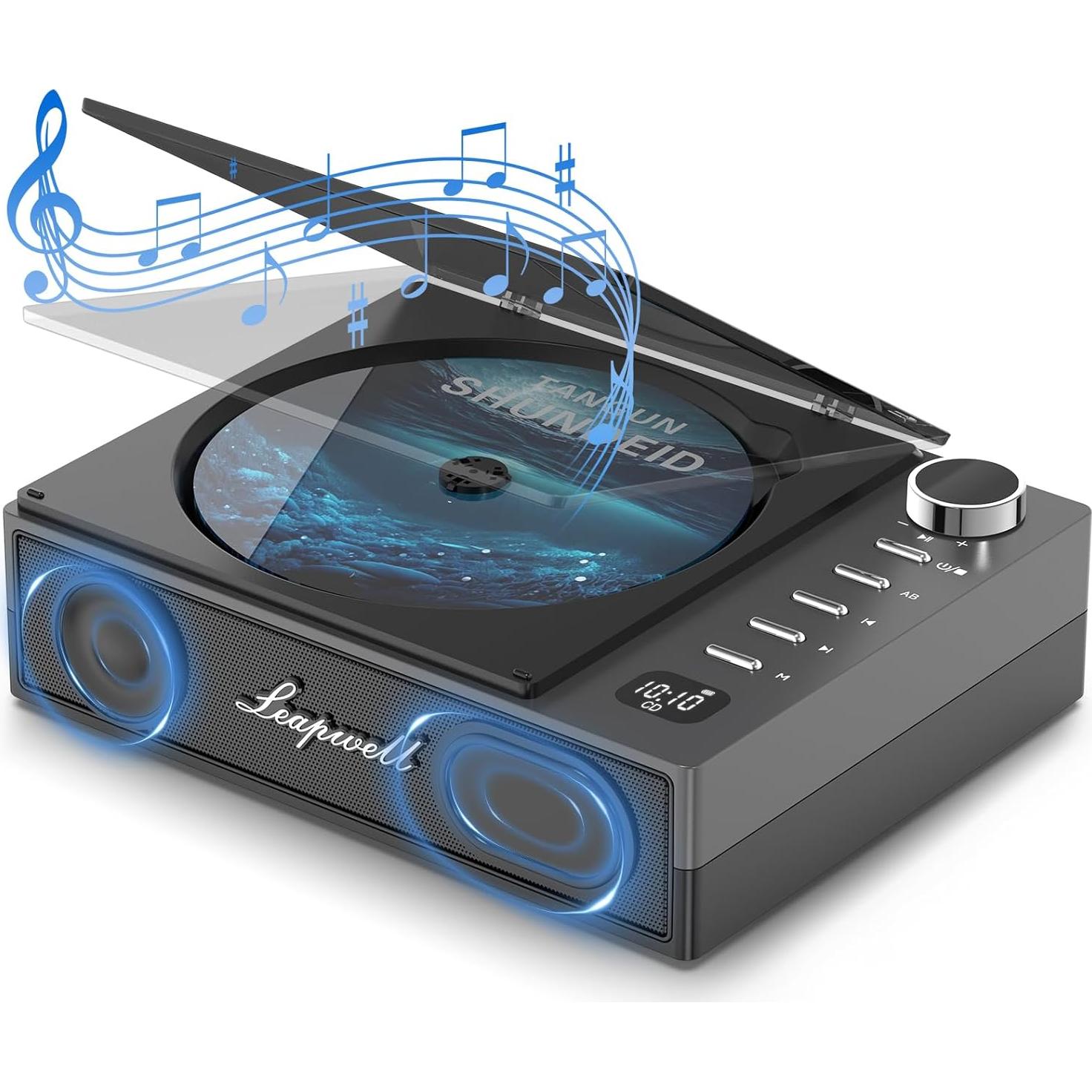 Reproductor de CD Portátil Leapwell Bluetooth USB FM Negro