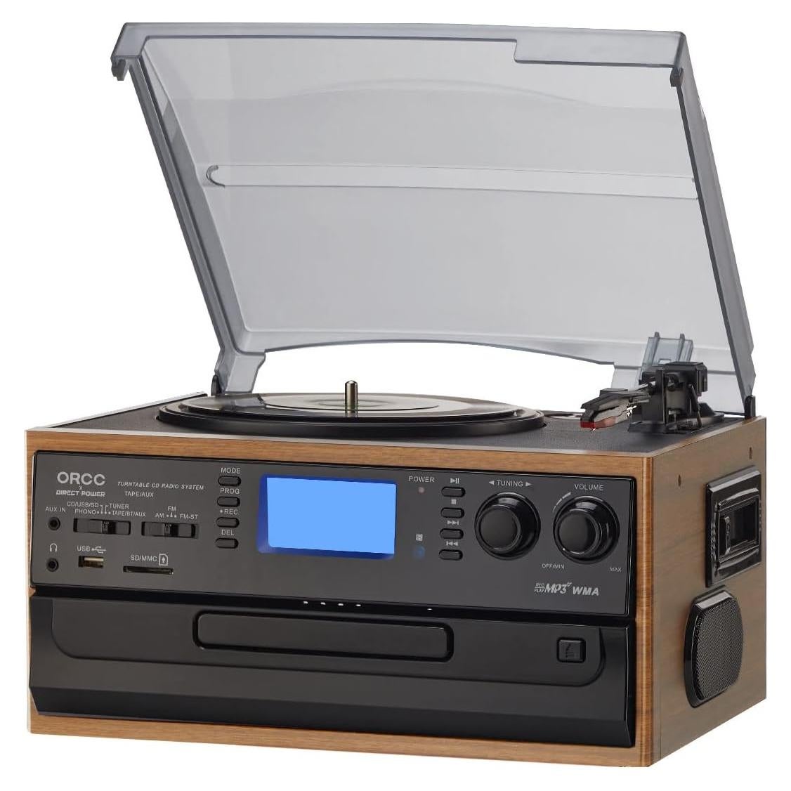 Tocadiscos de Vinilo 10-en-1 ORCC con Bluetooth y Altavoces