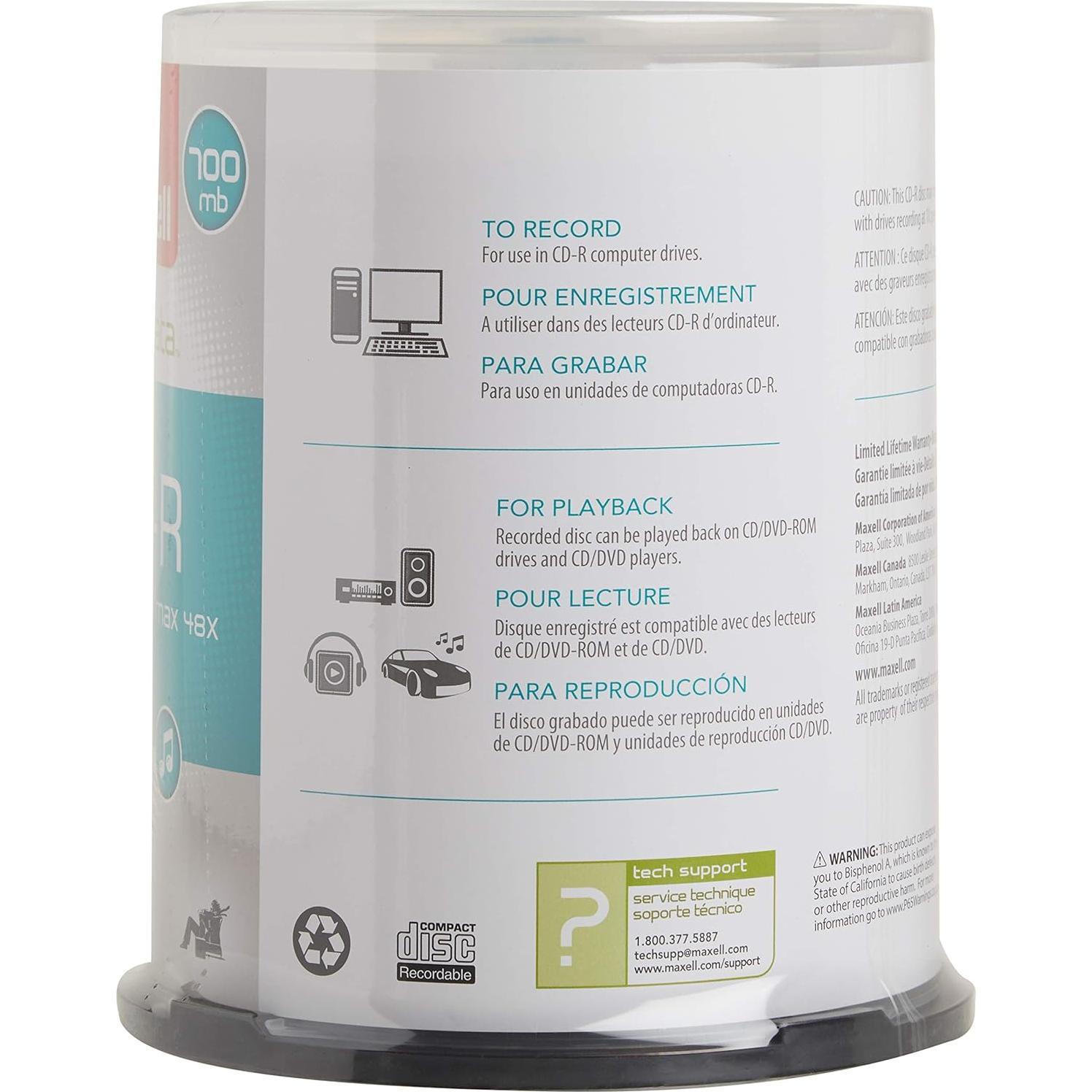 CDs Grabables Maxell 648200 - 100 Discos 700MB 80 Minutos