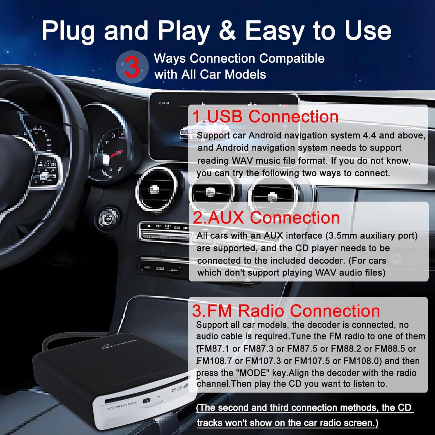 Reproductor de CD Portátil para Coche Ploveyy USB AUX 0.7kg