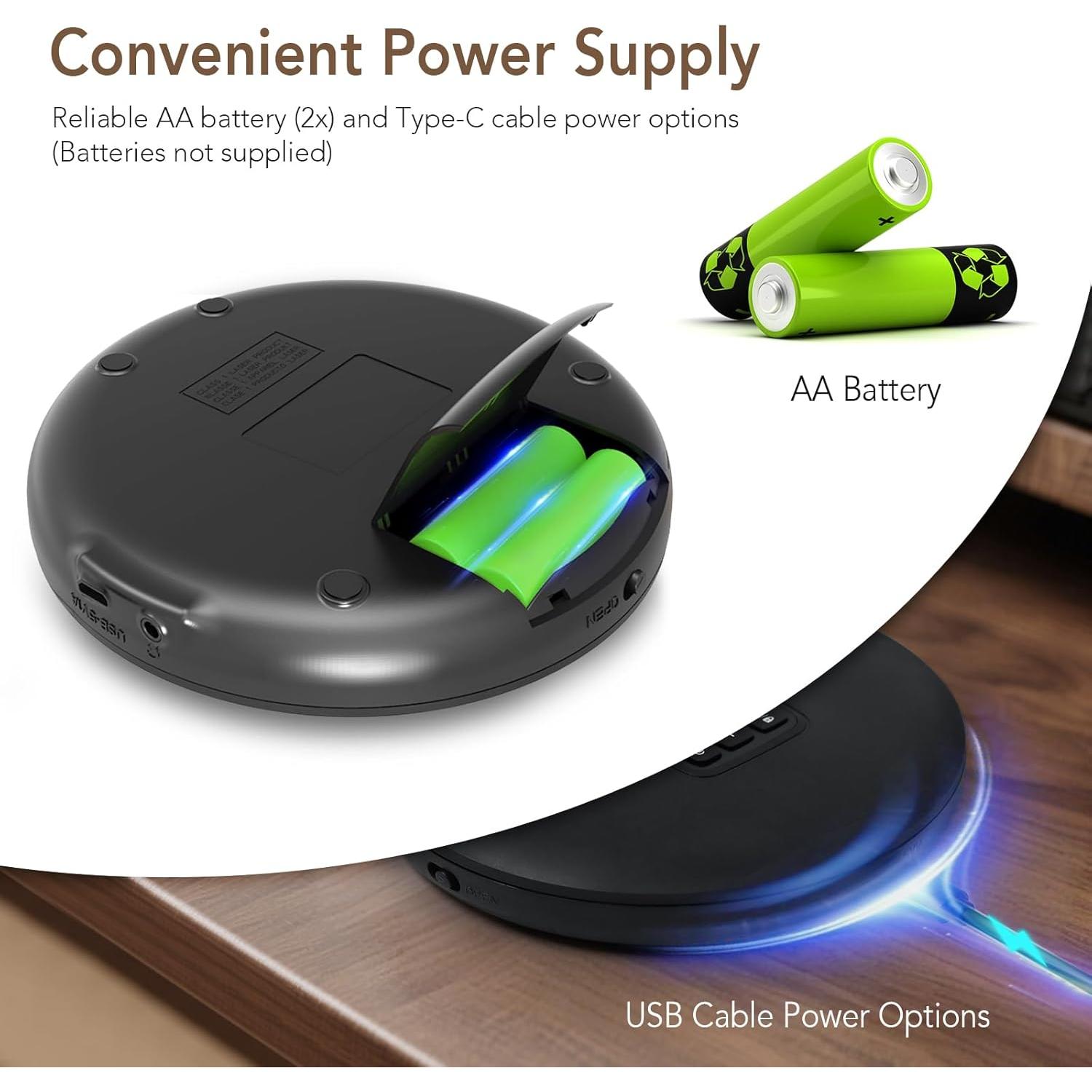 Reproductor de CD Portátil HOTT CD204 con Auriculares y AUX