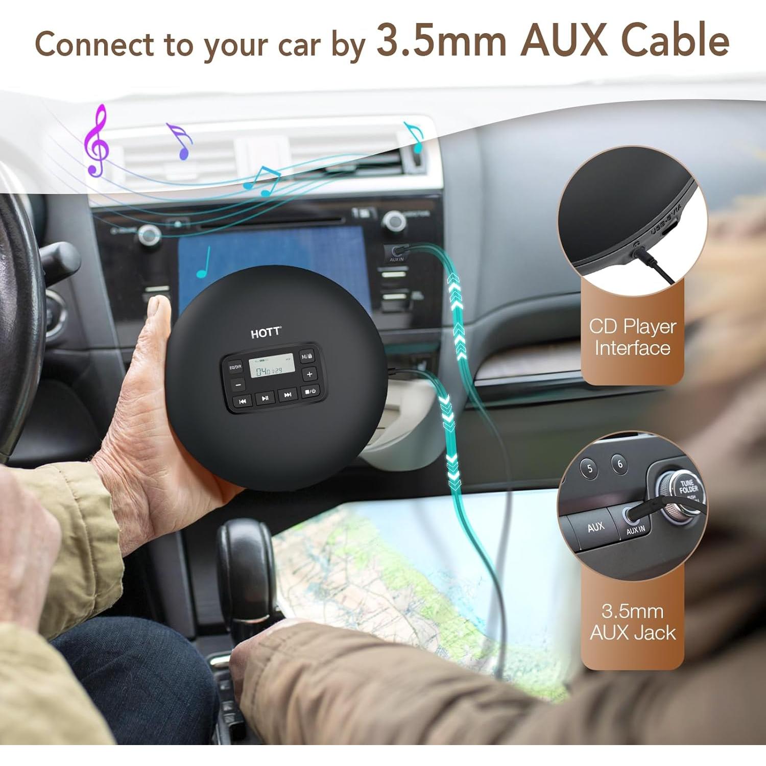 Reproductor de CD Portátil HOTT CD204 con Auriculares y AUX