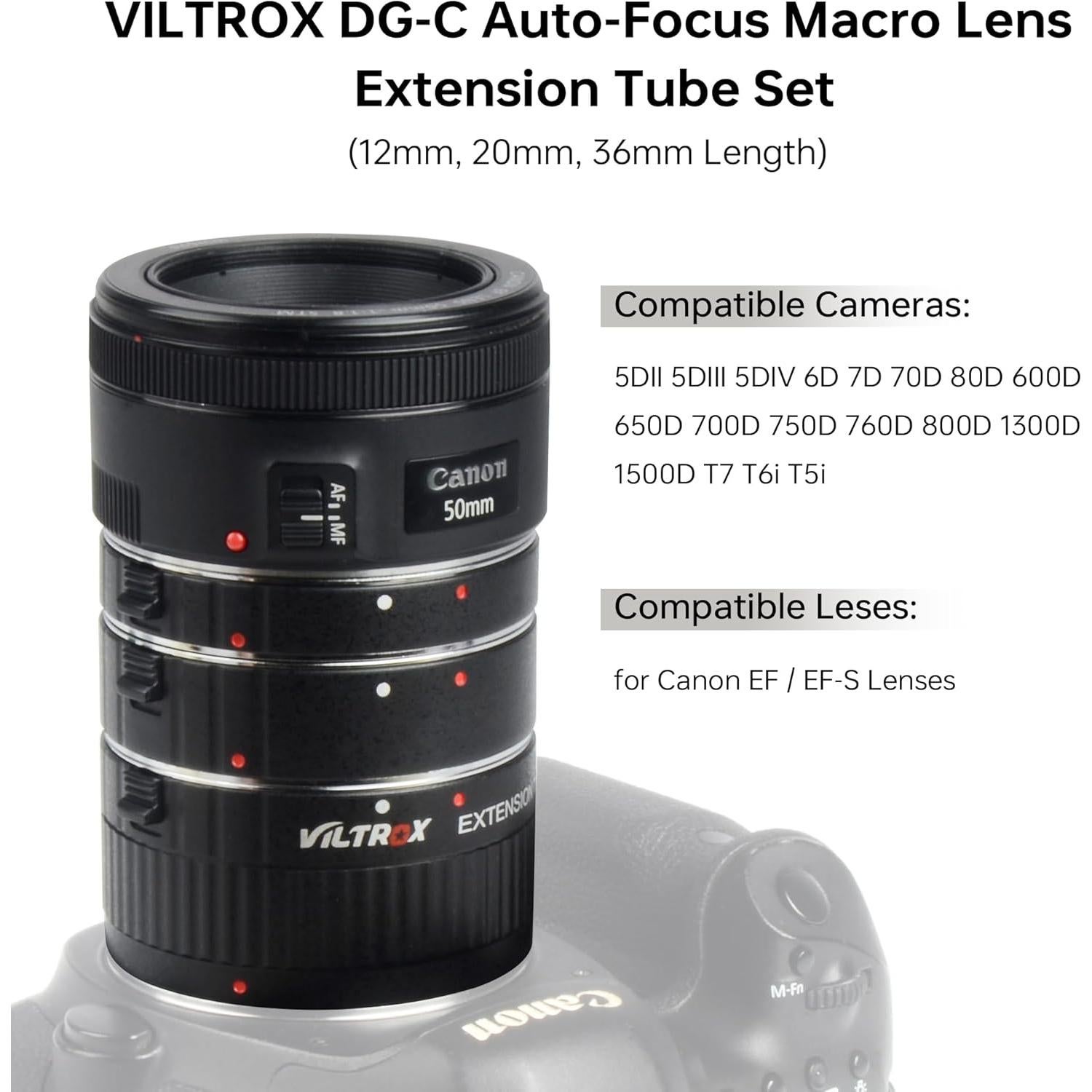 Anillo Adaptador VILTROX DG-C Tubos de Extensión Macro Canon