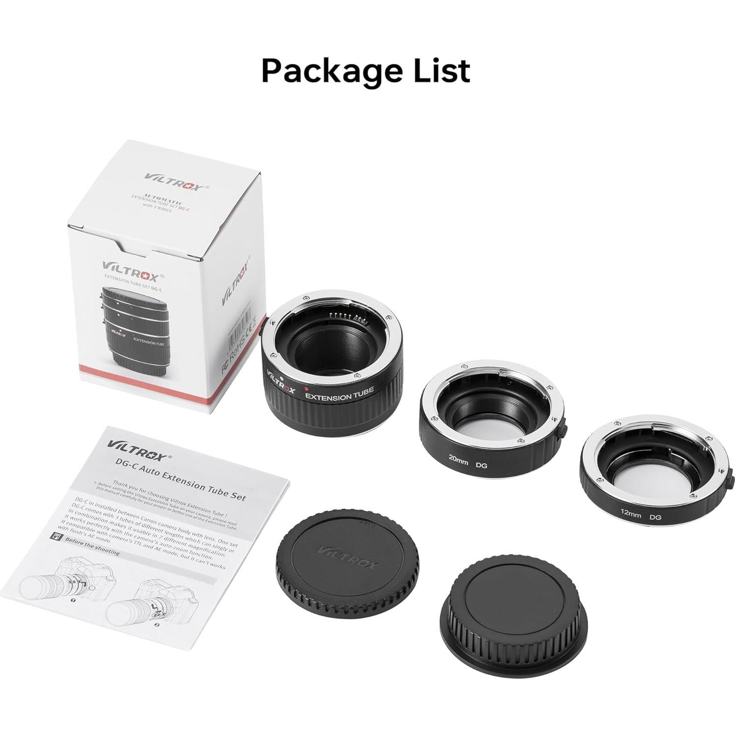 Anillo Adaptador VILTROX DG-C Tubos de Extensión Macro Canon
