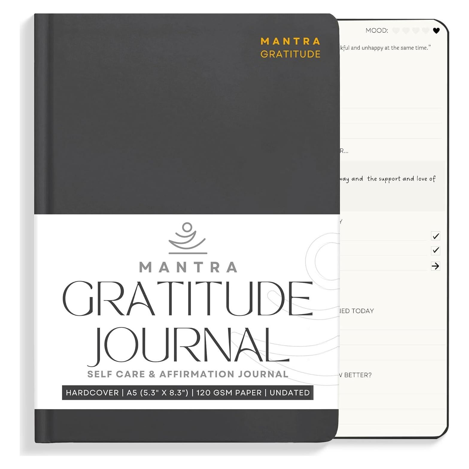 Diario de Gratitud Planificador Mantra - Negro A5 21x14.7 cm
