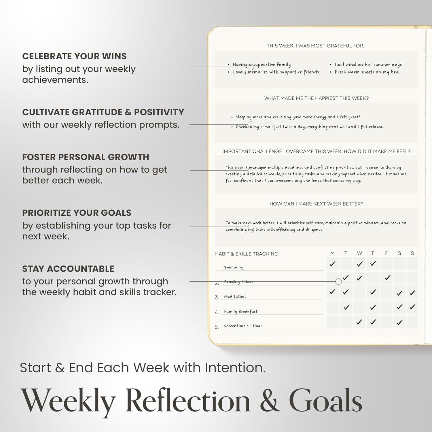 Diario de Gratitud Planificador Mantra - Negro A5 21x14.7 cm