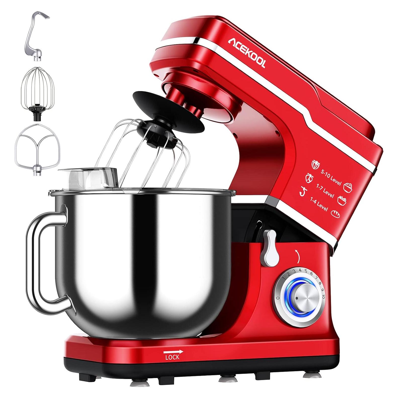 Batidora de pie Acekool 7.5L 660W 10 velocidades roja