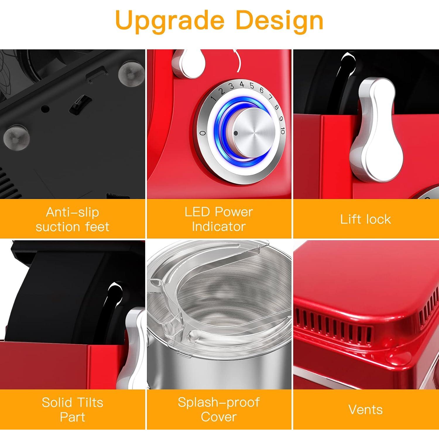 Batidora de pie Acekool 7.5L 660W 10 velocidades roja