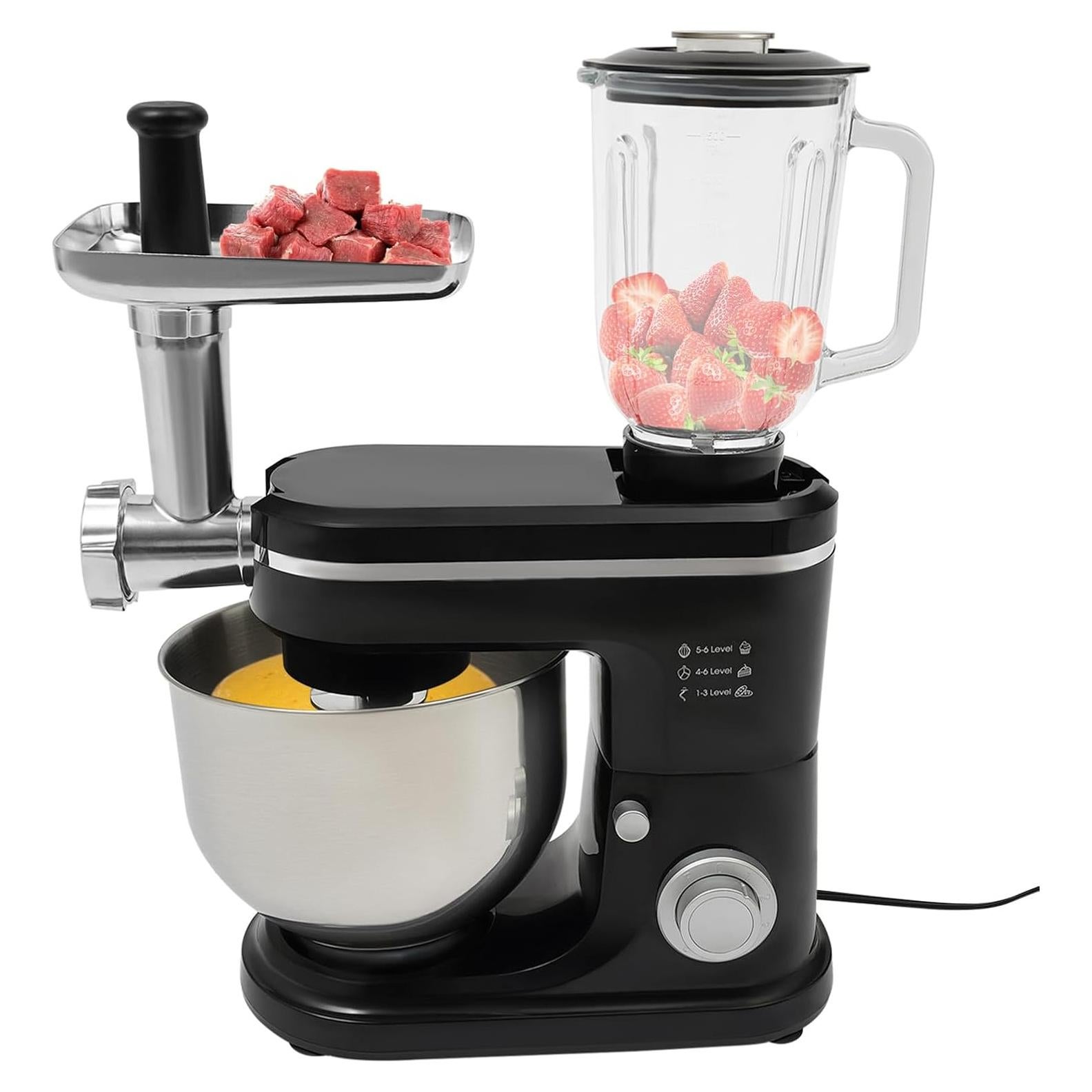 Batidora de pie multifuncional 700W 6.34L 6 velocidades negra